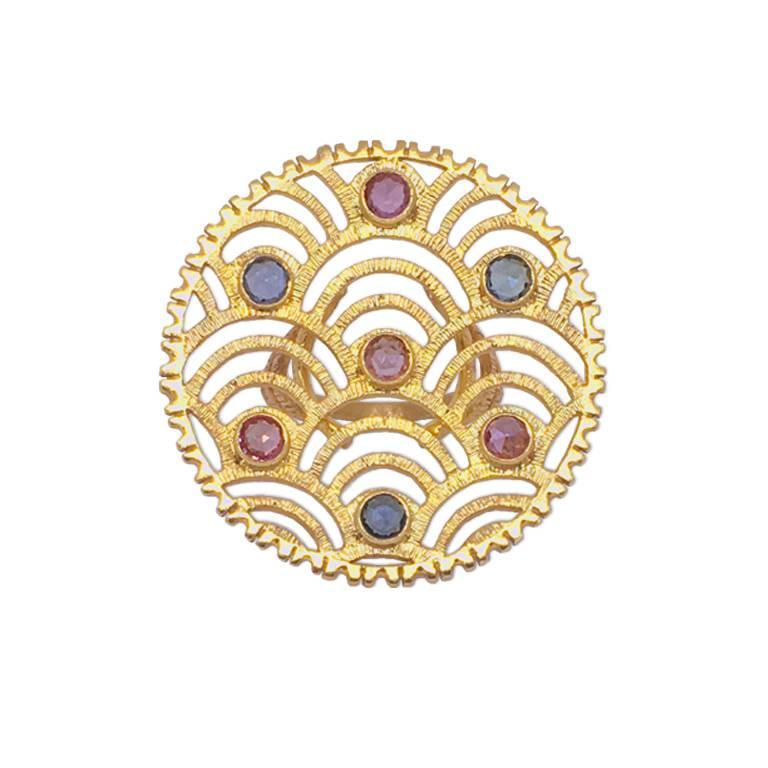 LALAoUNIS Nubia Ring in 18k Yellow Gold with Light Pink and Blue Sapphires For Sale
