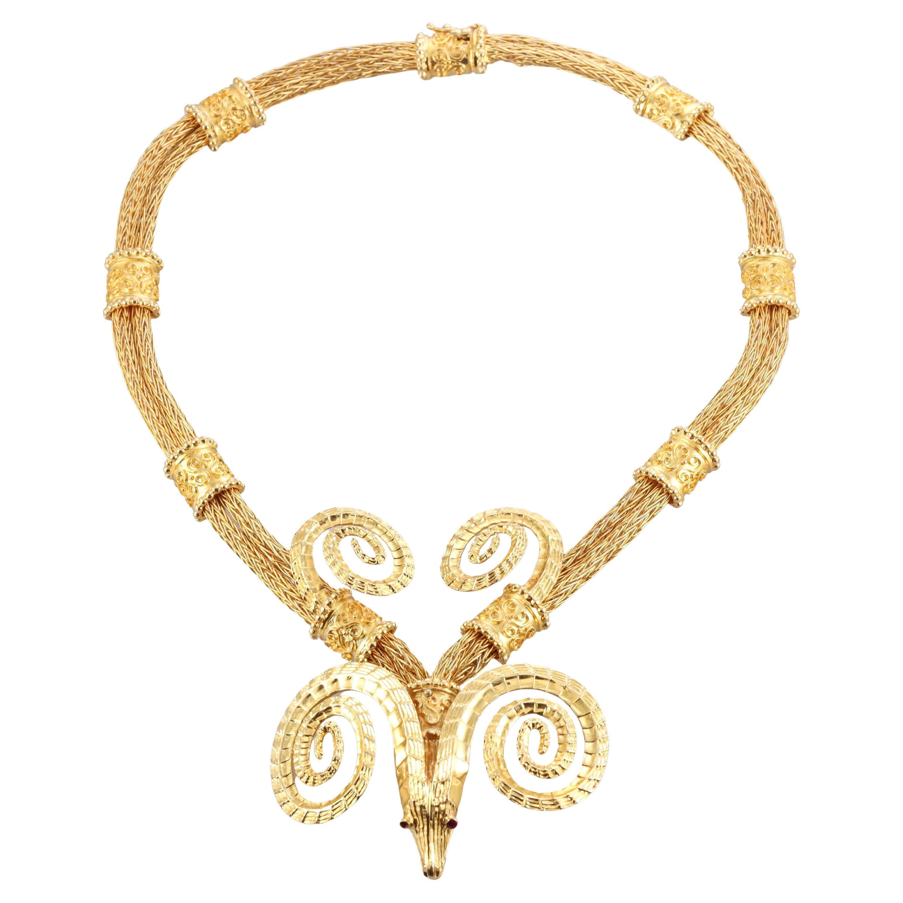 Lalaounis of Greece Gold Ram's Head Ruby Necklace