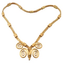 Lalaounis de Grèce, collier pendentif tête de bélier en or et rubis