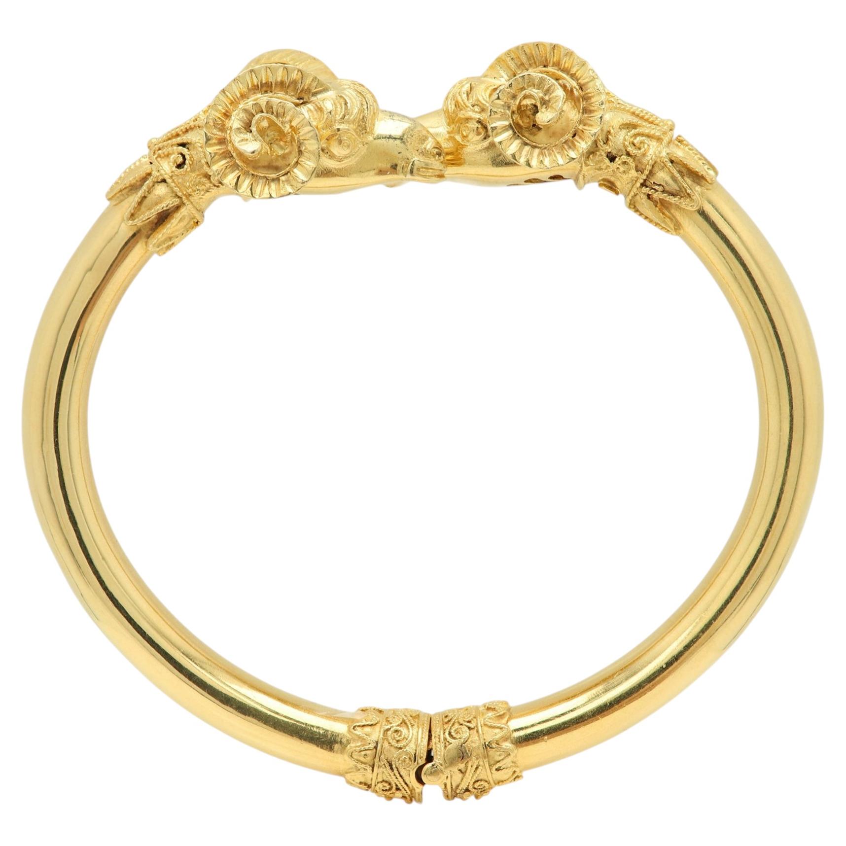 Lalaounis Ram's Head Greek Bangle 18k Yellow Gold made in Greece