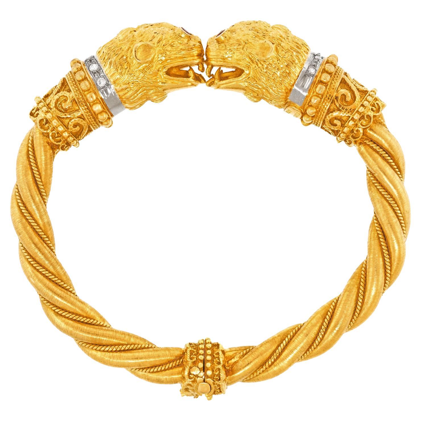 Lalaounis Bracelet tête de lion en rubis et diamants en vente