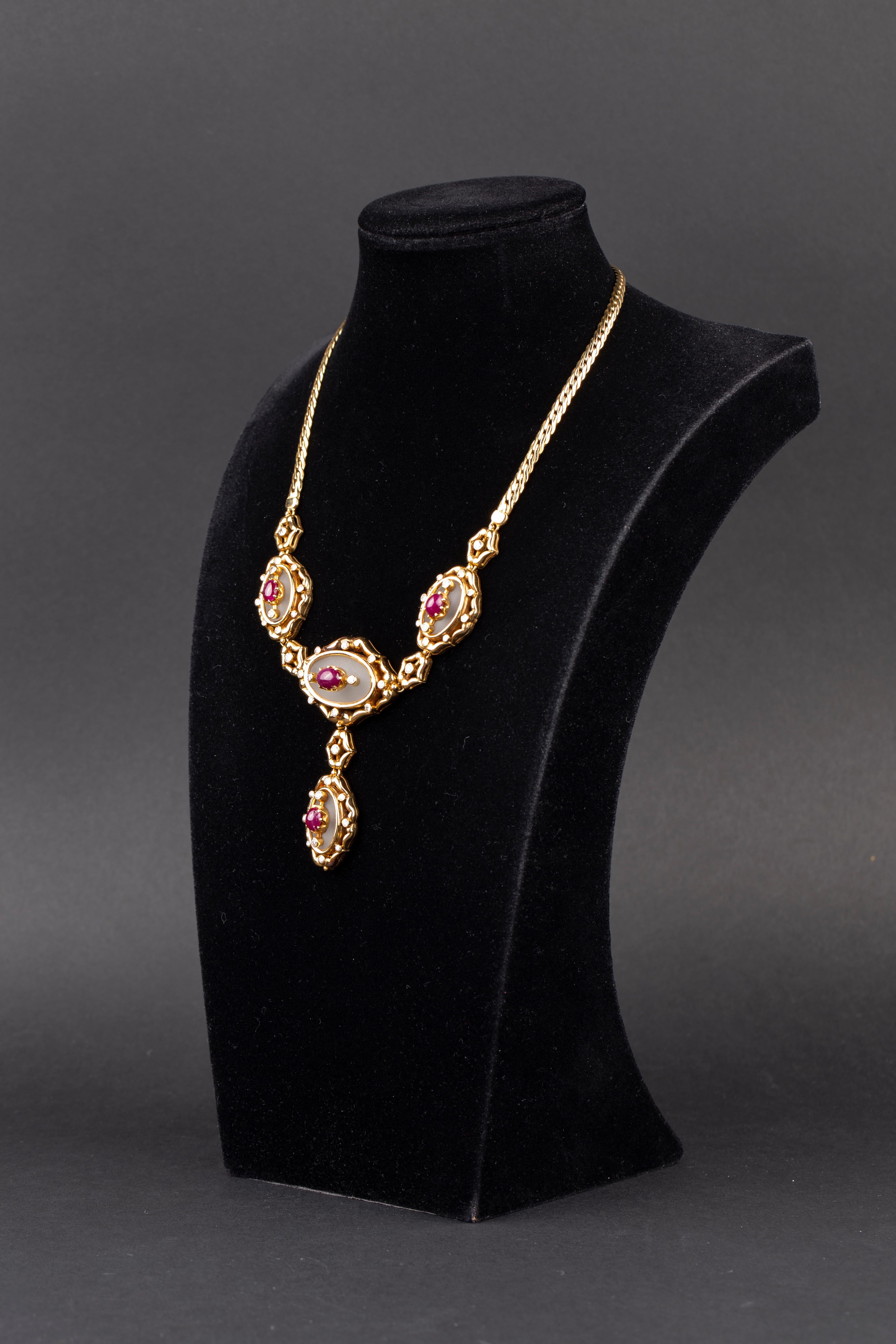 Lalaounis Ruby Cabochon and Rock Crystal 18k Gold Necklace & Earclips For Sale 2