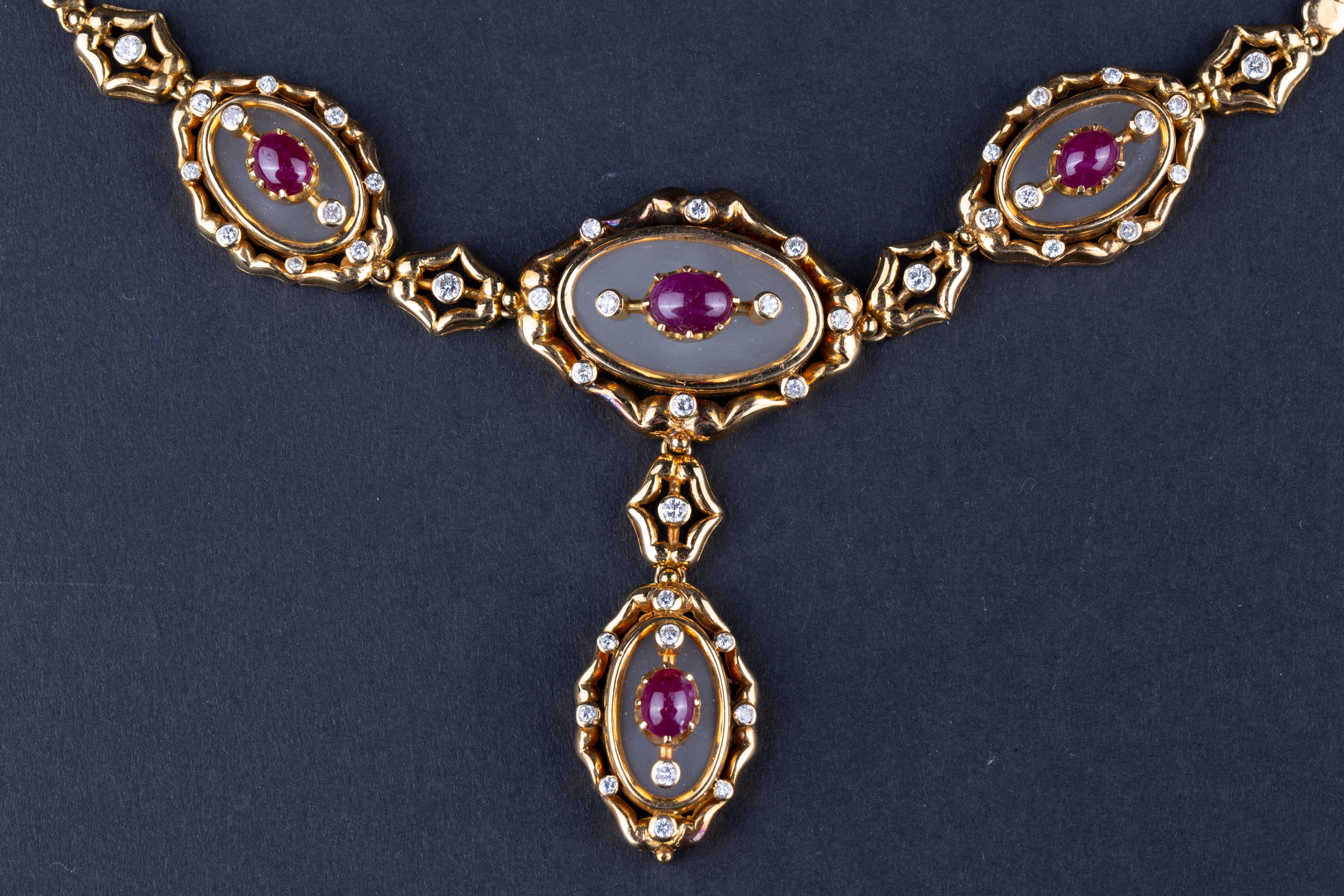 18 Karat Gold Halskette und Ohrclips von Lalaounis mit Rubin-Cabochon und Bergkristall im Angebot 5