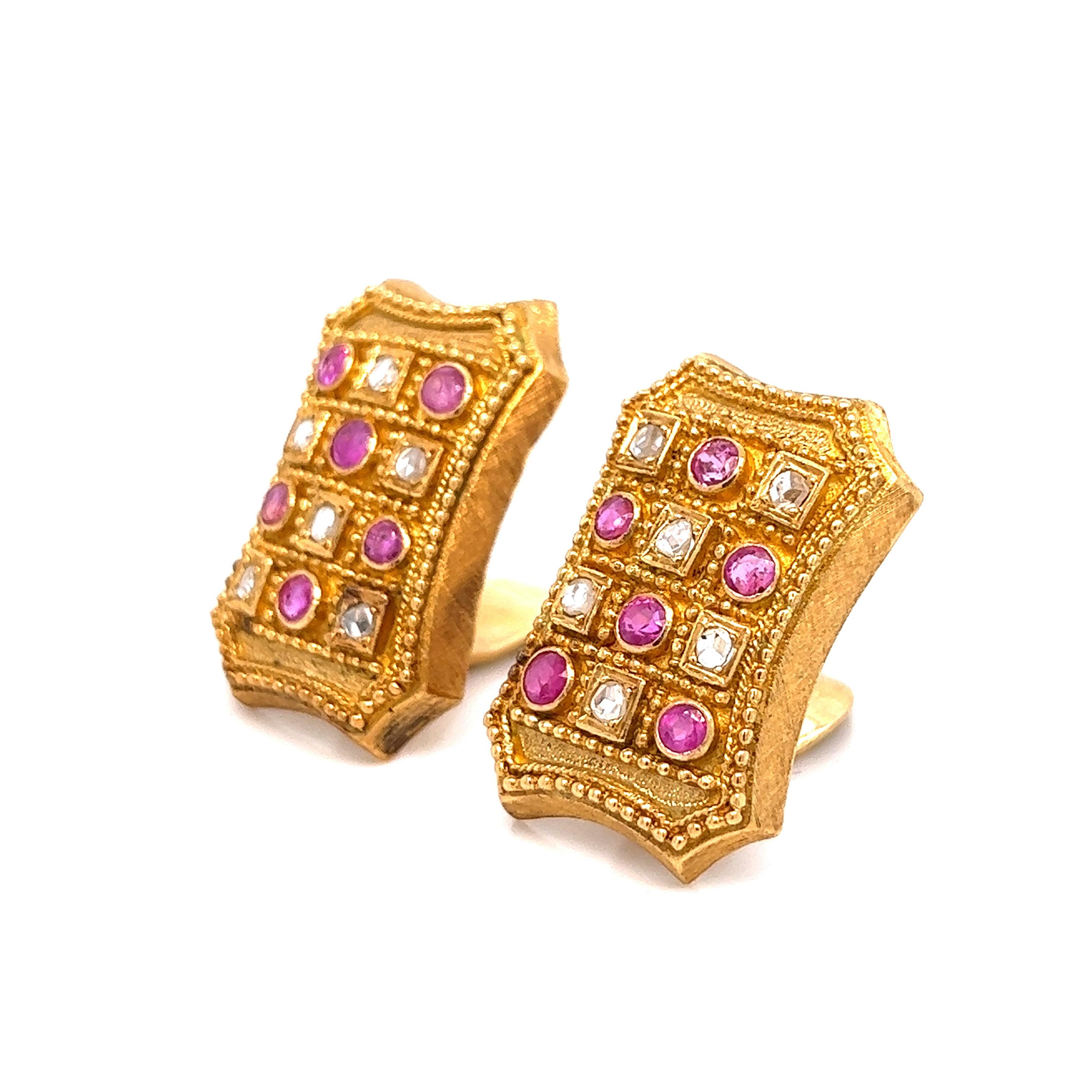 Round Cut Lalaounis Ruby Diamond Gold Ear Clips For Sale