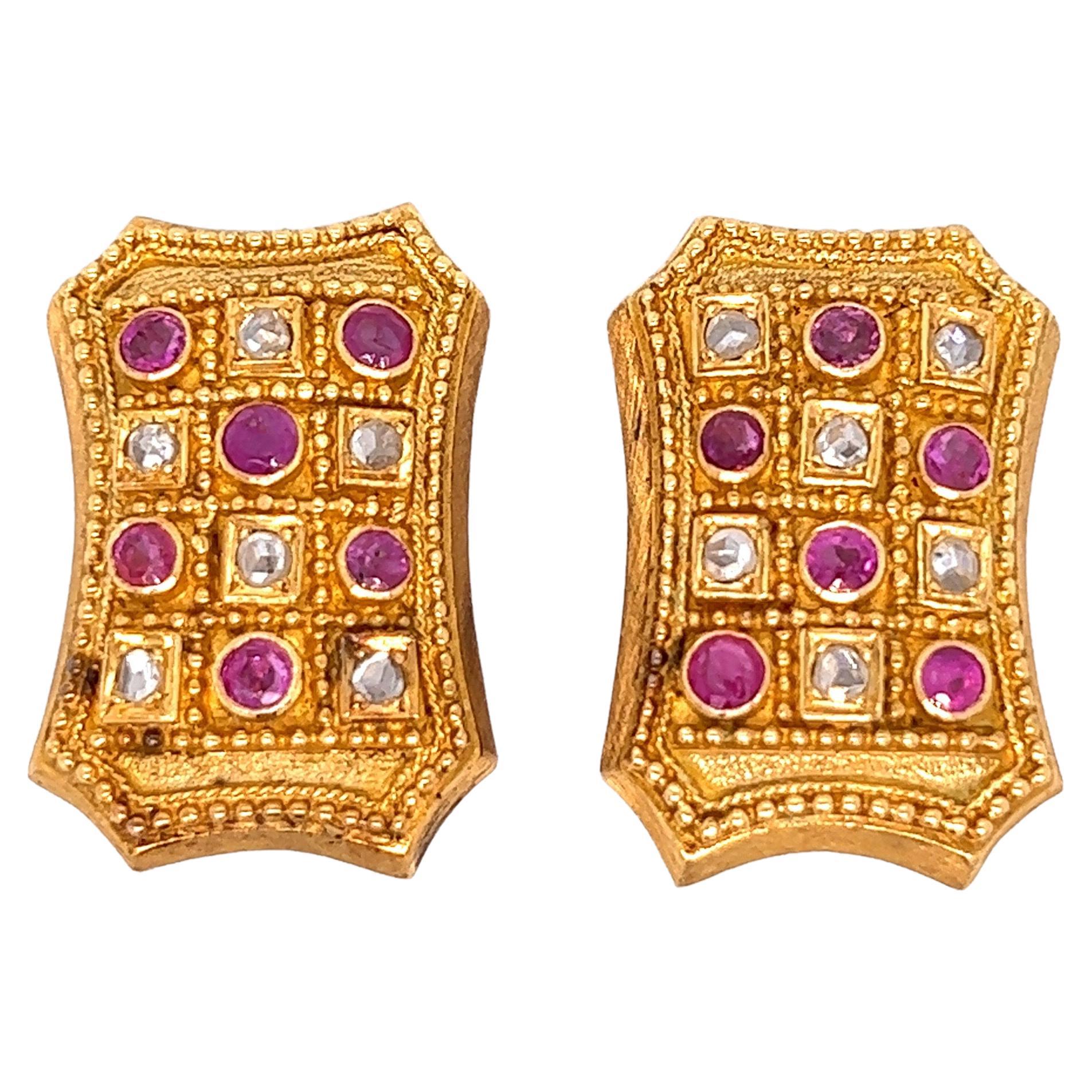 Lalaounis Ruby Diamond Gold Ear Clips For Sale