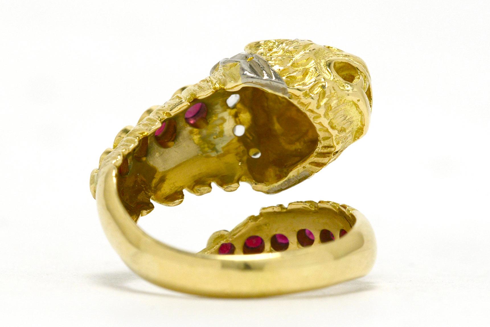 Etruscan Revival Lalaounis Ruby Diamond Snake Ring Chimera Lion