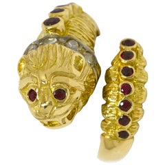 Lalaounis Ruby Diamond Snake Ring Chimera Lion