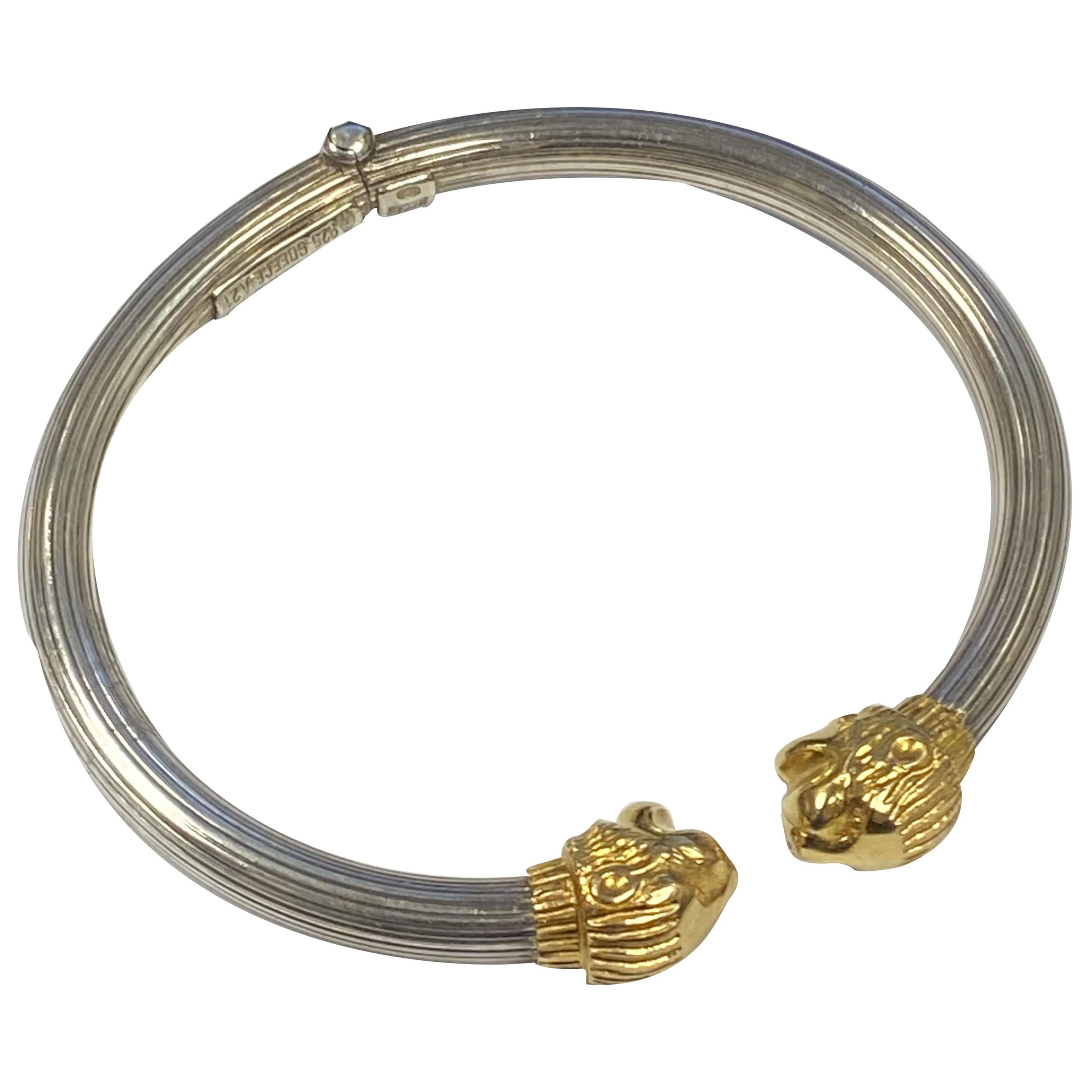LaLaounis Silver and Gold Chimera Head Bangle Bracelet