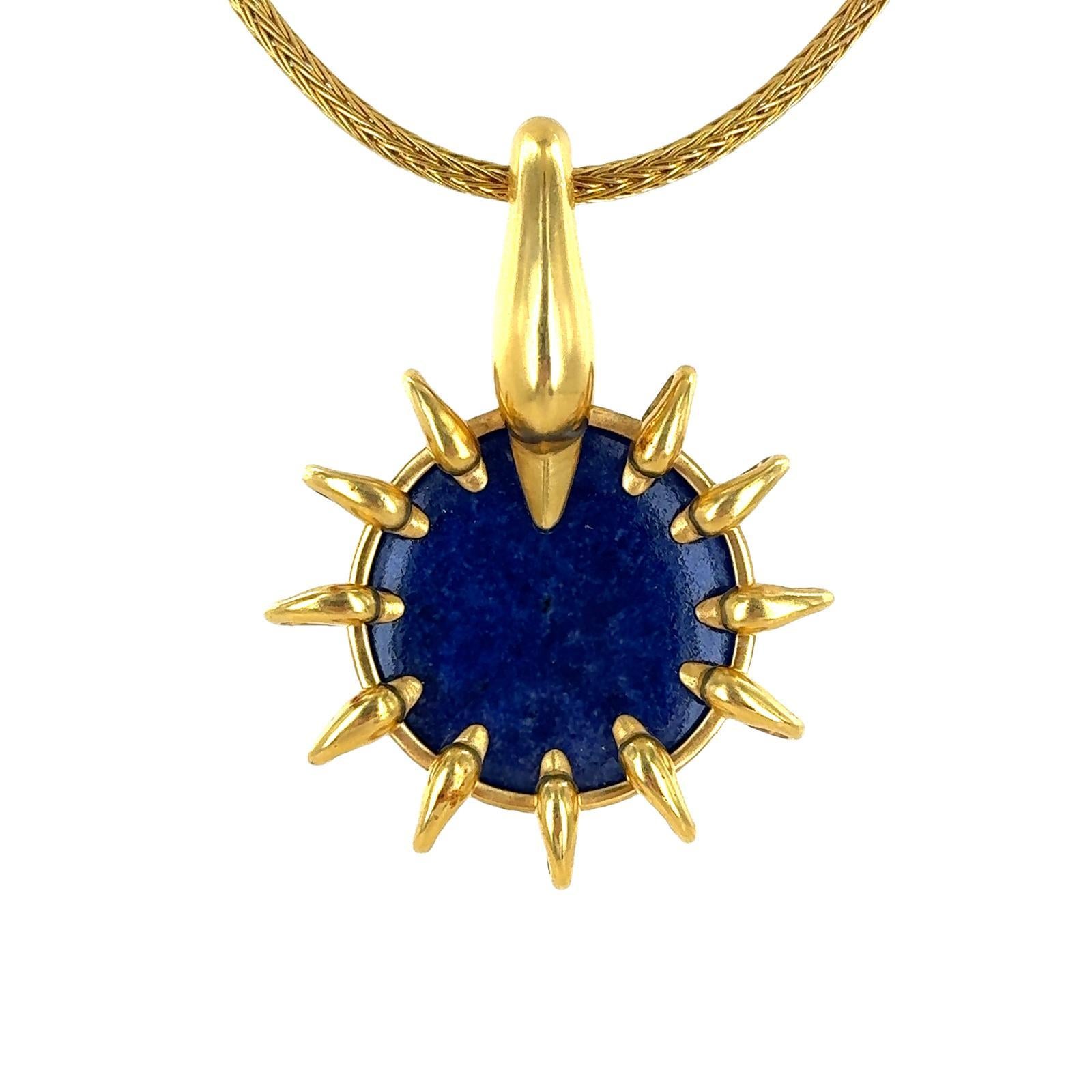 Lalaounis Sodalite Swan 21 Karat Yellow Gold Disc Pendant Necklace Modern 1