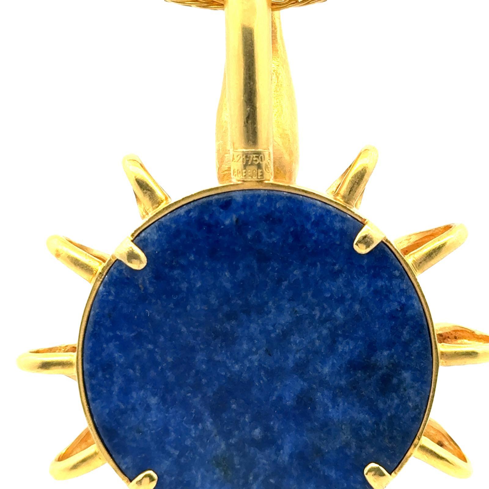 Lalaounis Sodalite Swan 21 Karat Yellow Gold Disc Pendant Necklace Modern 3