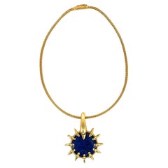 Lalaounis Sodalite Swan 21 Karat Yellow Gold Disc Disc Pendant Necklace Modernity