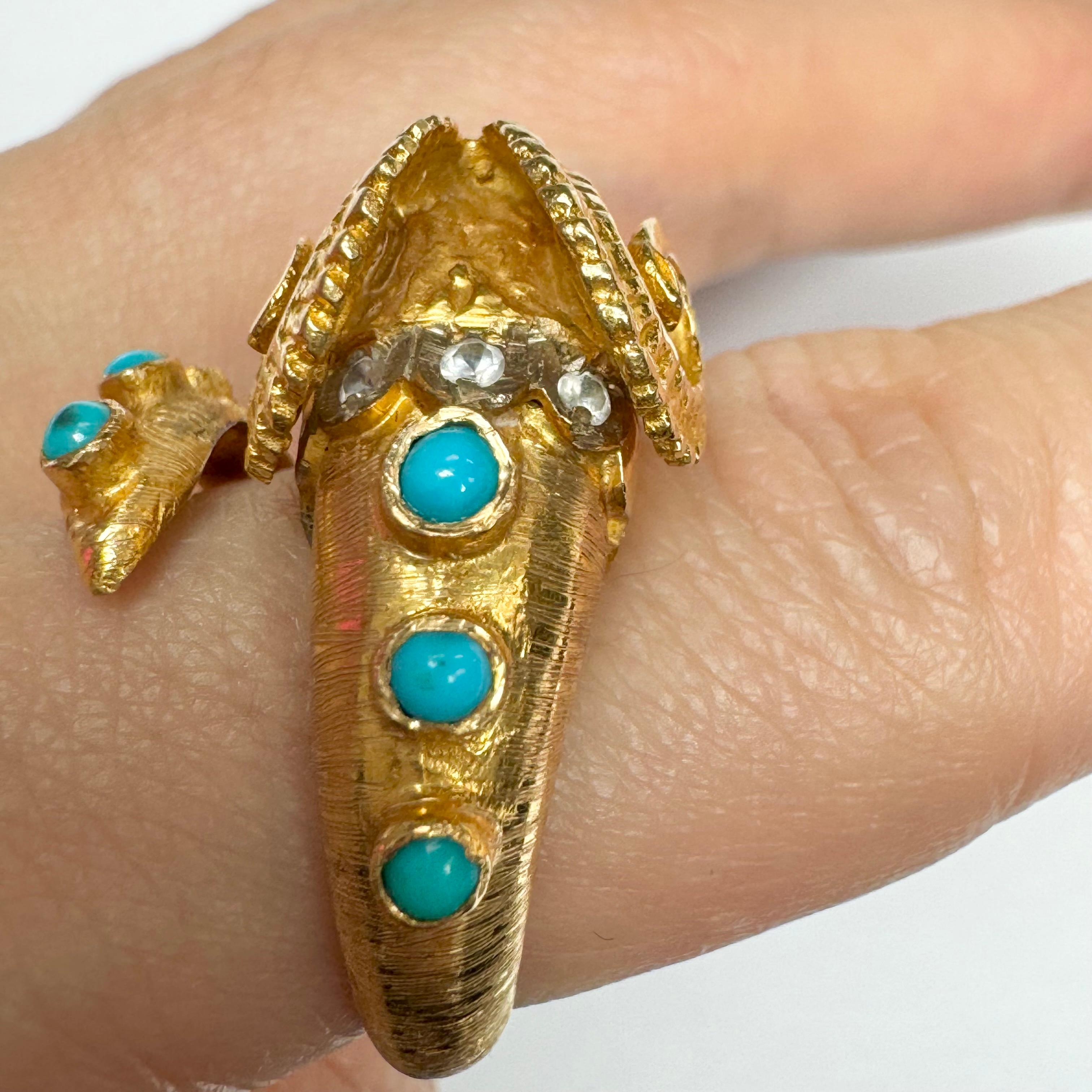 Lalaounis Style Ram's Head, Ruby, Turquoise Diamond Ring  in 18K Yellow Gold For Sale 5