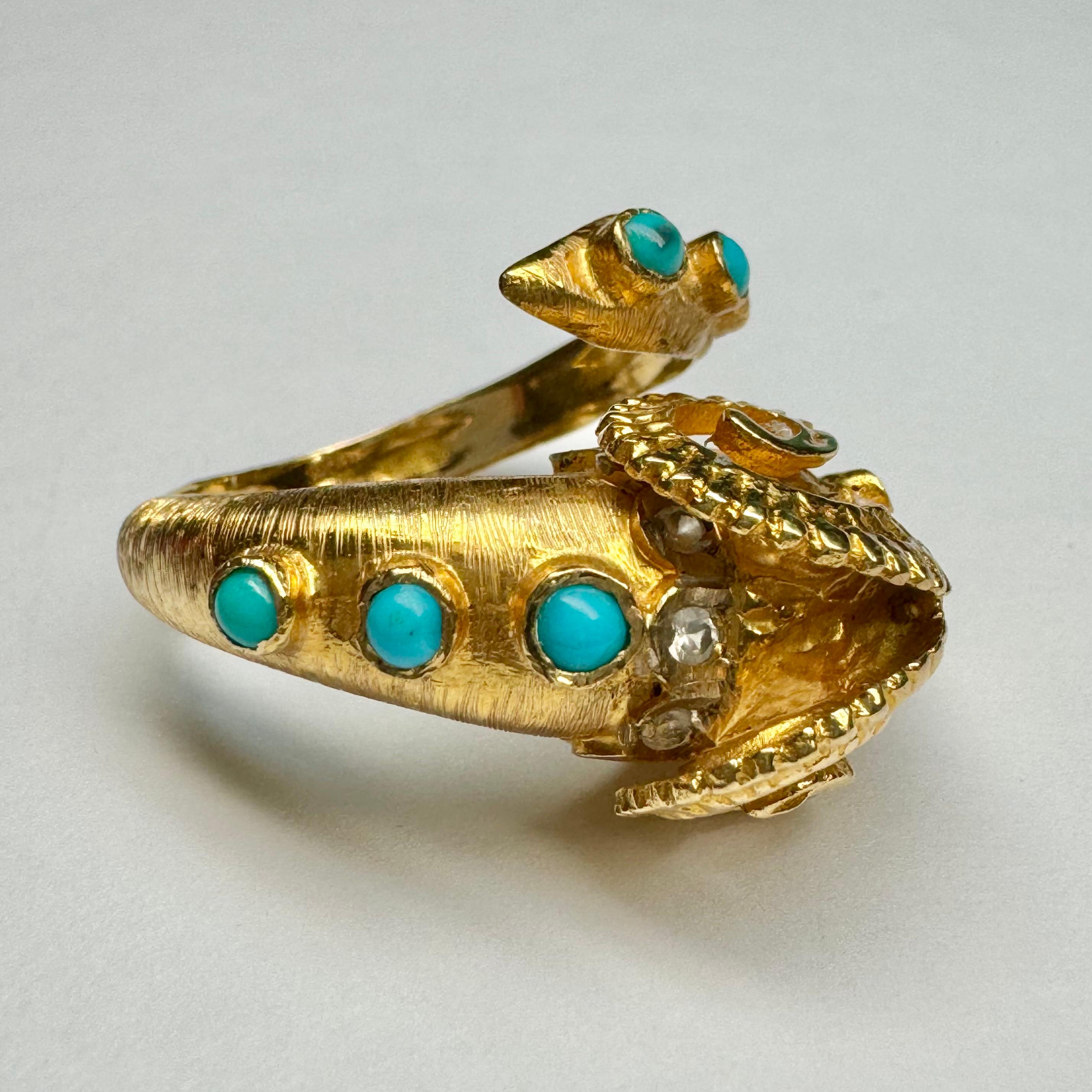 Women's Lalaounis Style Ram's Head, Ruby, Turquoise Diamond Ring  in 18K Yellow Gold For Sale