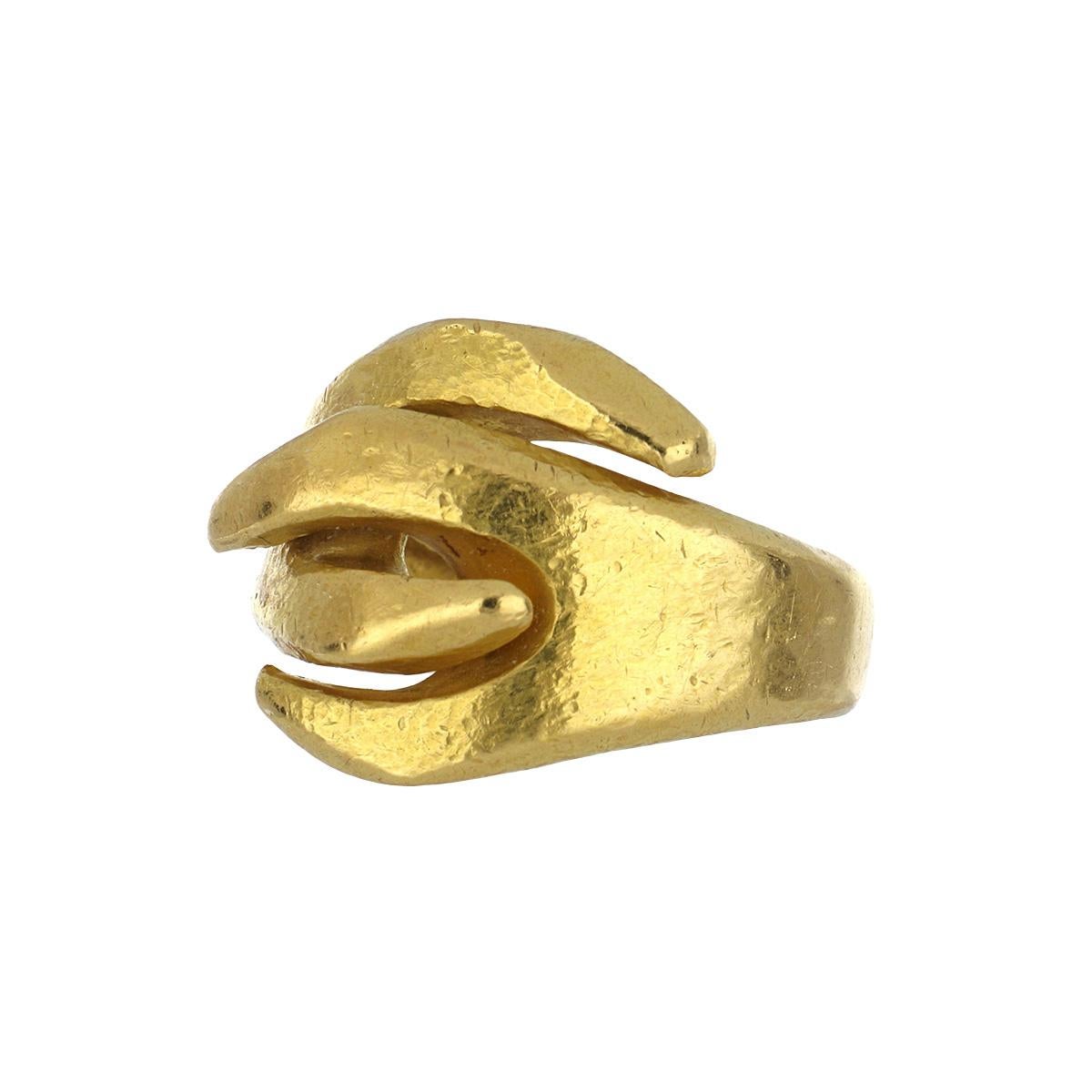 Ilias Lalaounis textured 22K yellow gold ring.  Lalaounis maker's mark.  The ring is a size 5 1/2.
