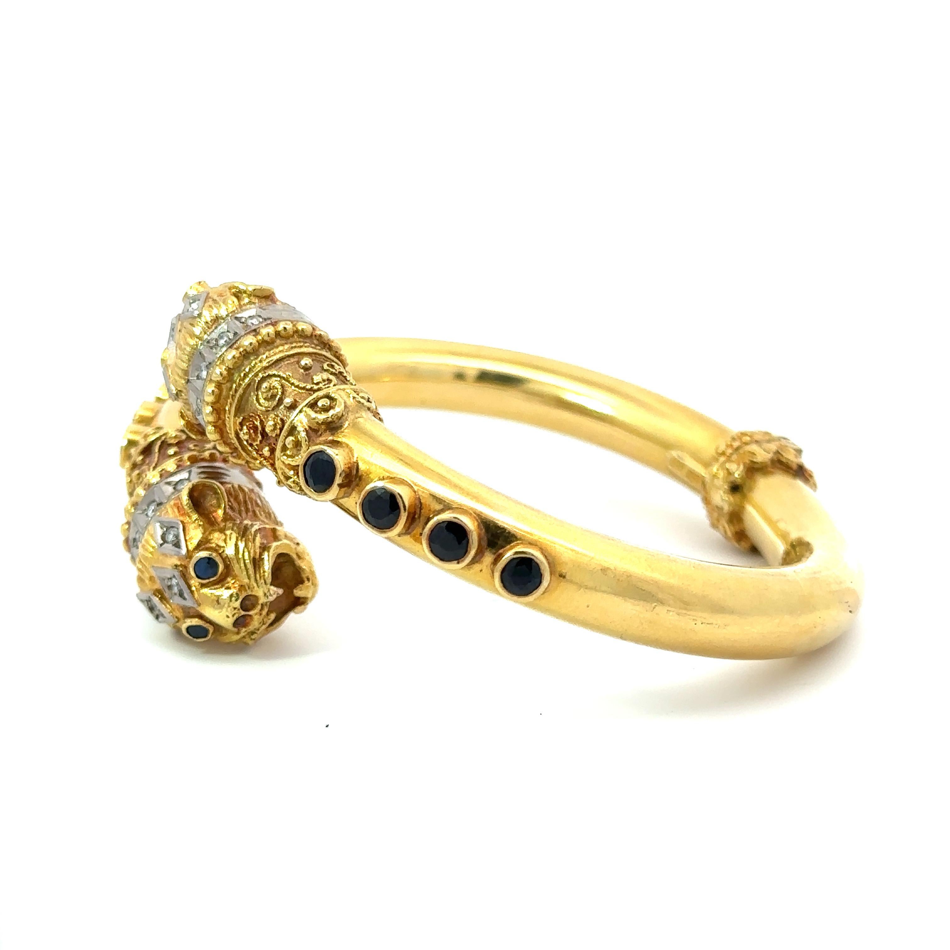 Brilliant Cut Lalaounis Two-Headed 18k Gold Bangle For Sale
