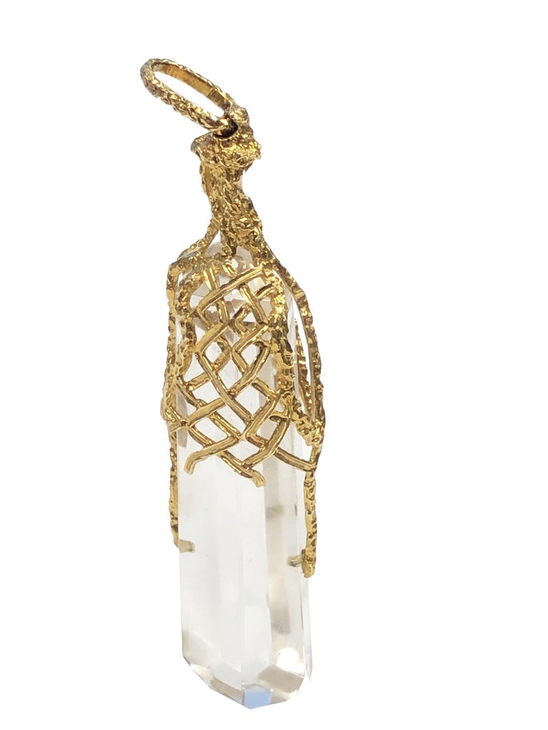 Women's or Men's Lalaounis Very Large and impressive Gold and Rock Crystal Modernist Pendant For Sale