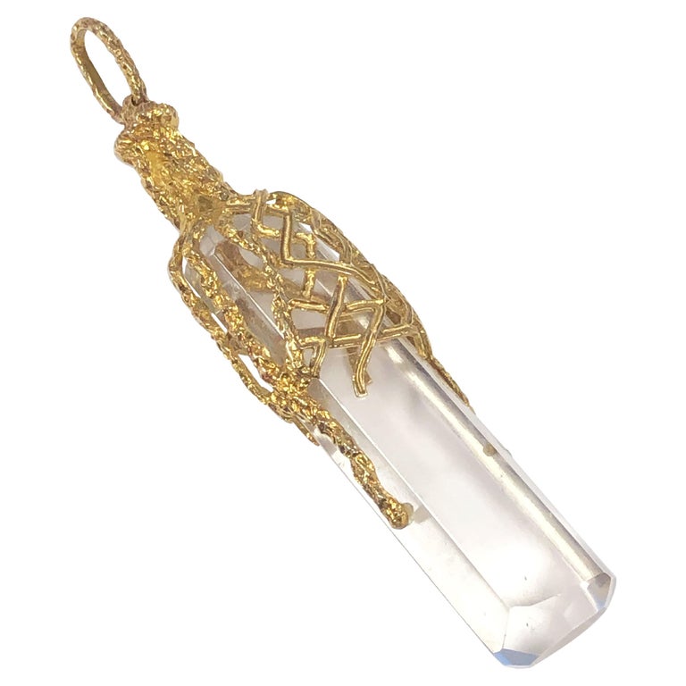 Lalaounis Very Large and impressive Gold and Rock Crystal Modernist Pendant For Sale