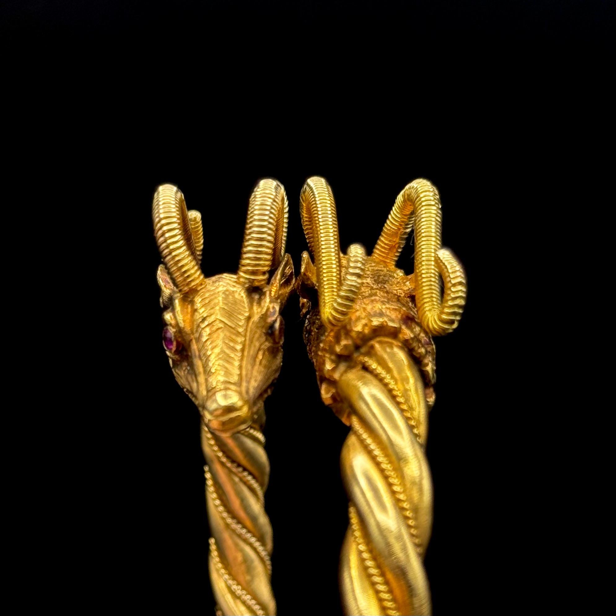 Lalaounis Vintage Double Ram's Head Ruby Bangle Bracelet 18K Yellow Gold 1970s 3