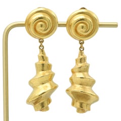 Lalaounis Vintage Gold Earrings Clip 18k Swirl sea Shell Design Made in Greece