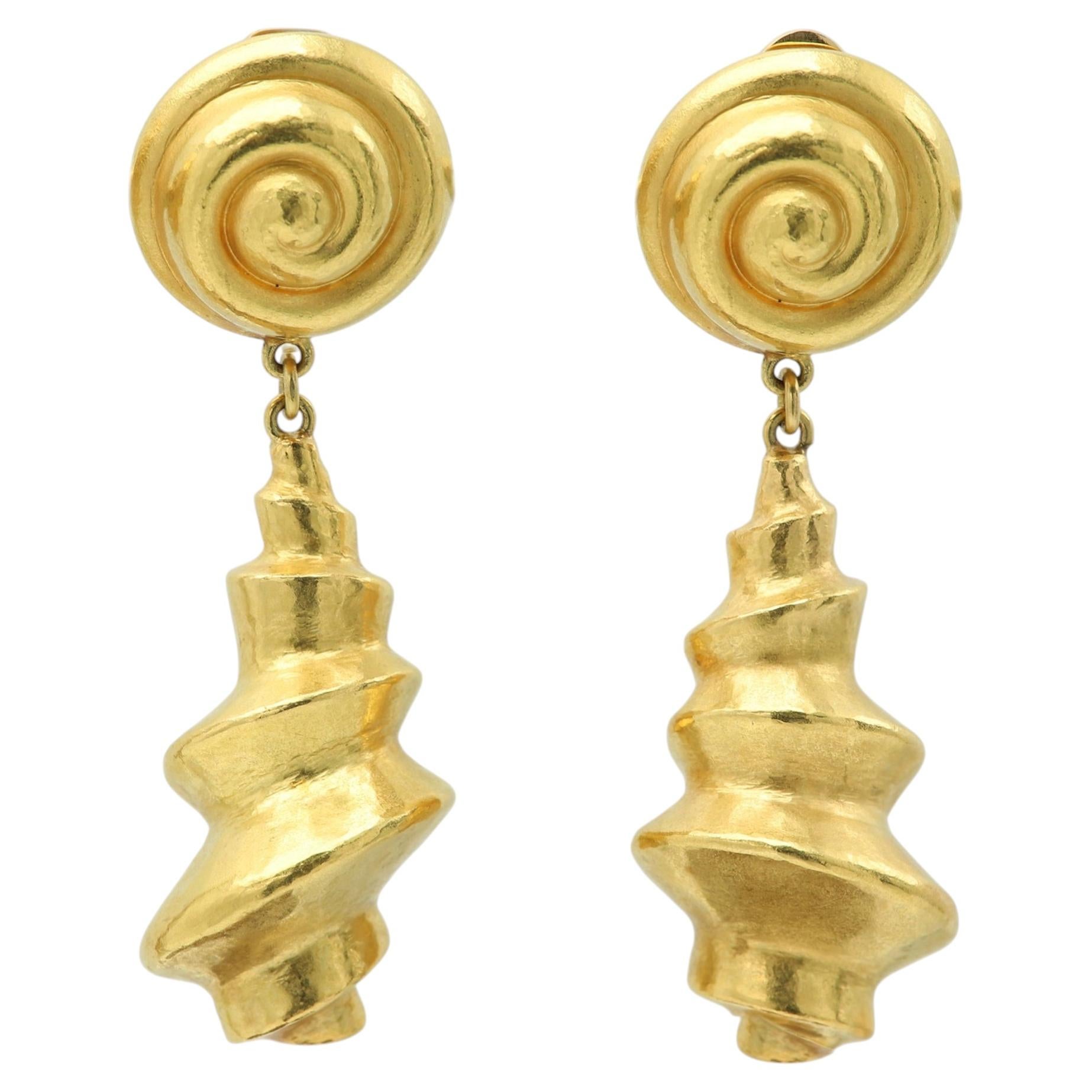 Lalaounis Vintage Gold Earrings Clip 18k Swirl sea Shell Design Made in Greece