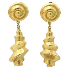 Lalaounis Vintage Gold Earrings Clip 18k Swirl sea Shell Design Made in Greece