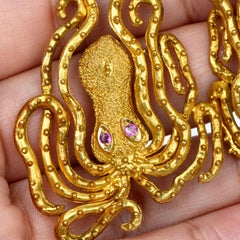 Lalaounis Vintage Ruby 18K Yellow Gold Octopus Clip on Earrings