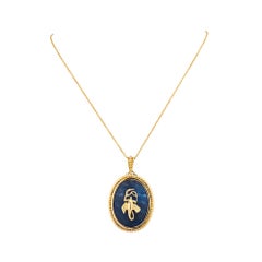 Lalaounis Vintage Scorpio Zodiac Sodalite Gold Pendant Necklace