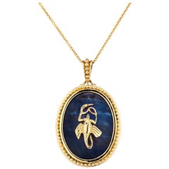 Lalaounis Vintage Scorpio Zodiac Sodalite Gold Pendant Necklace