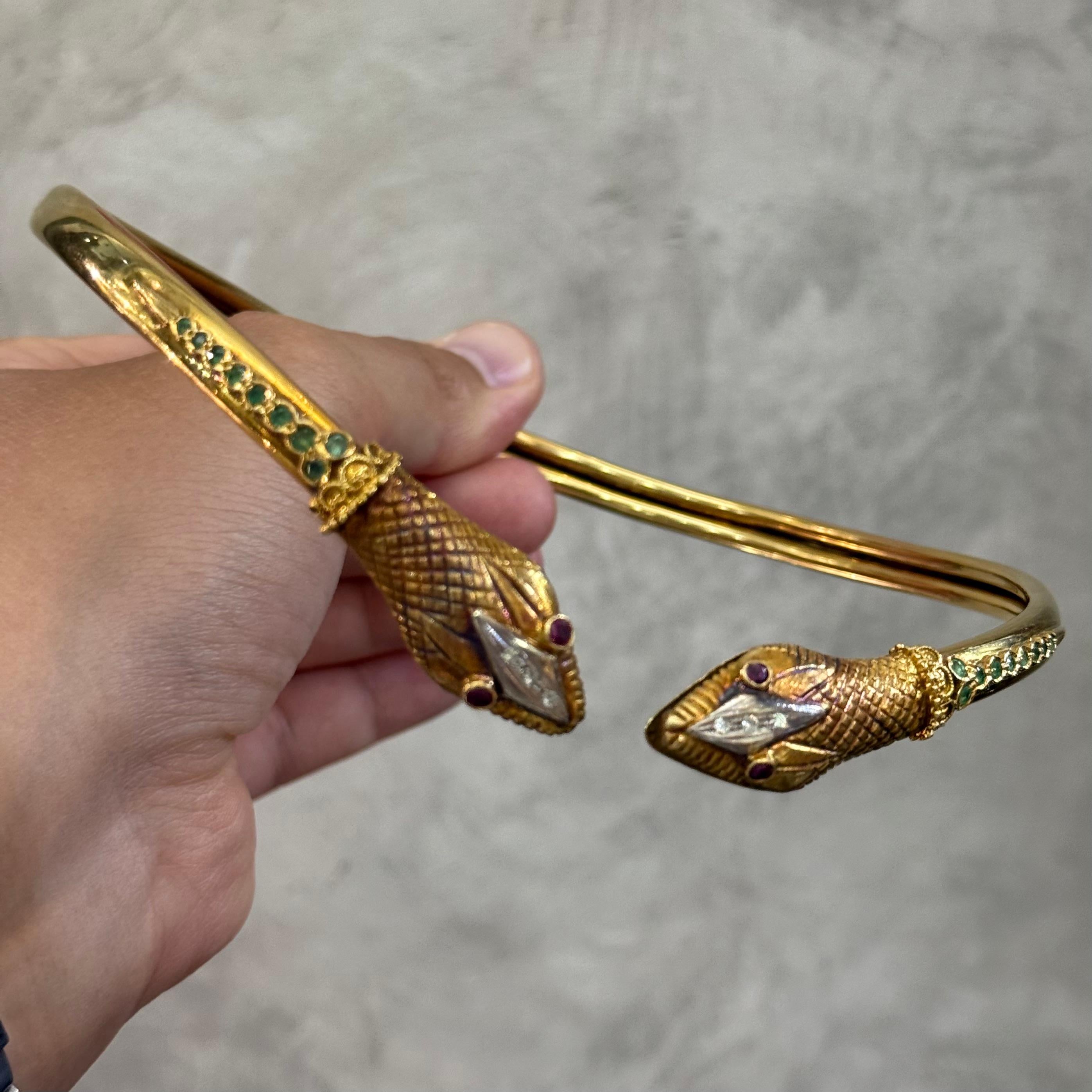 LALAoUNIS Vintage Snake Torque Necklace 18K Rose Gold Ruby Emerald Diamond 1980s For Sale 6