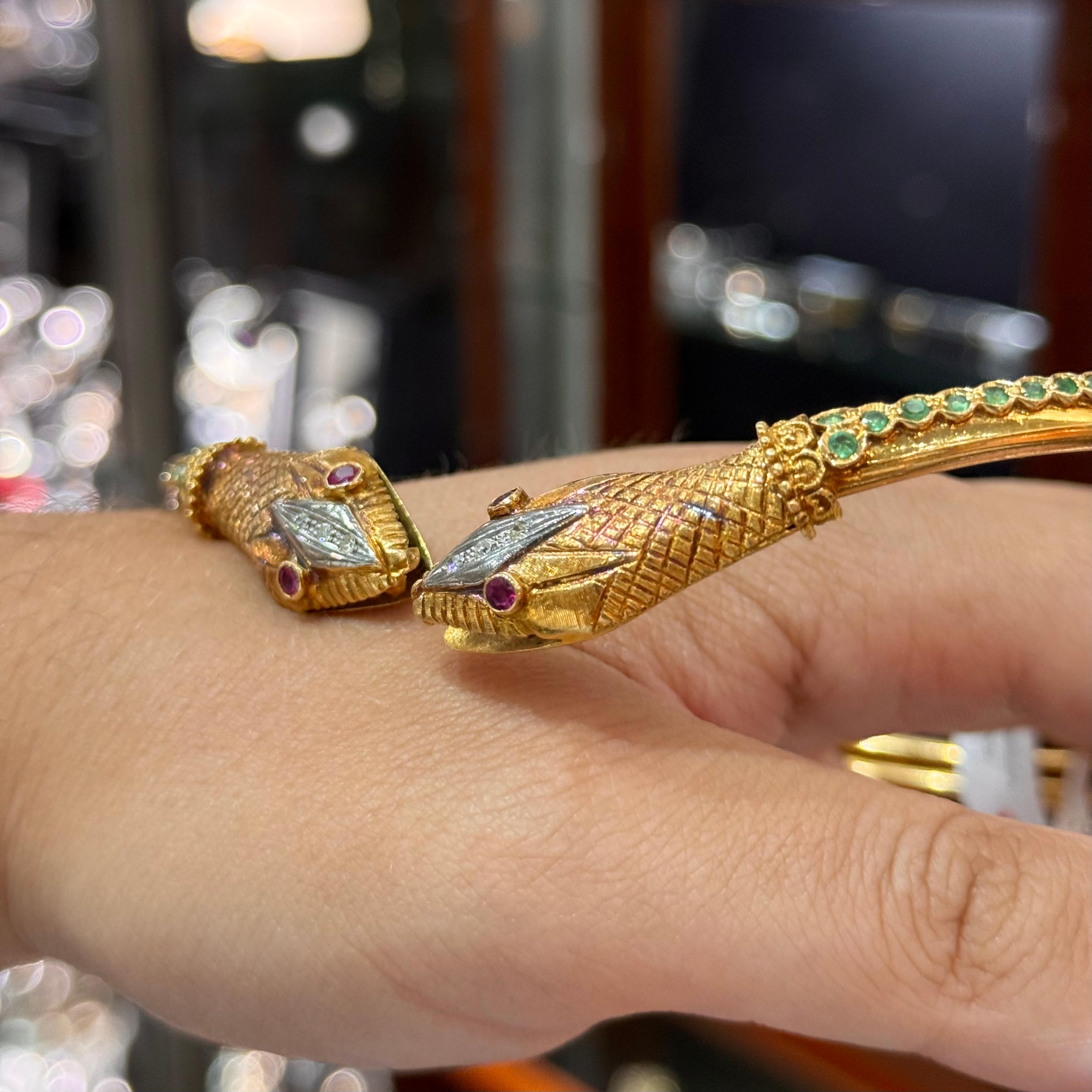 LALAoUNIS Vintage Snake Torque Necklace 18K Rose Gold Ruby Emerald Diamond 1980s For Sale 8