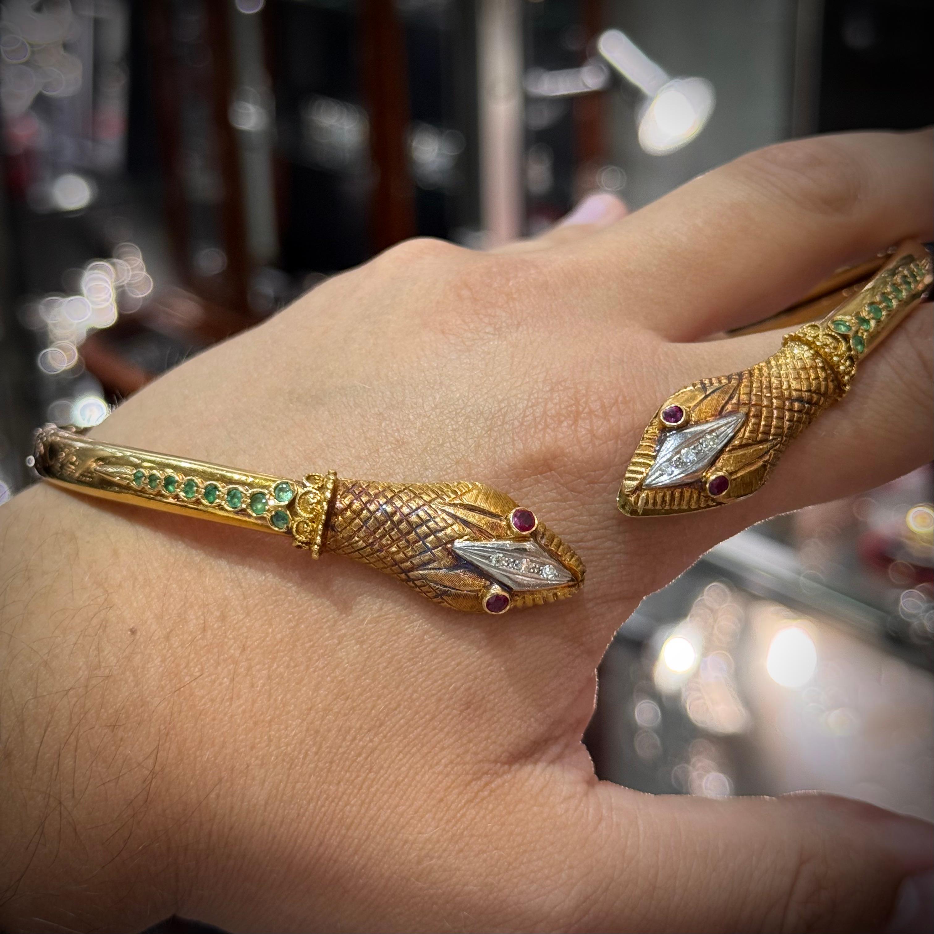 Modern LALAoUNIS Vintage Snake Torque Necklace 18K Rose Gold Ruby Emerald Diamond 1980s For Sale