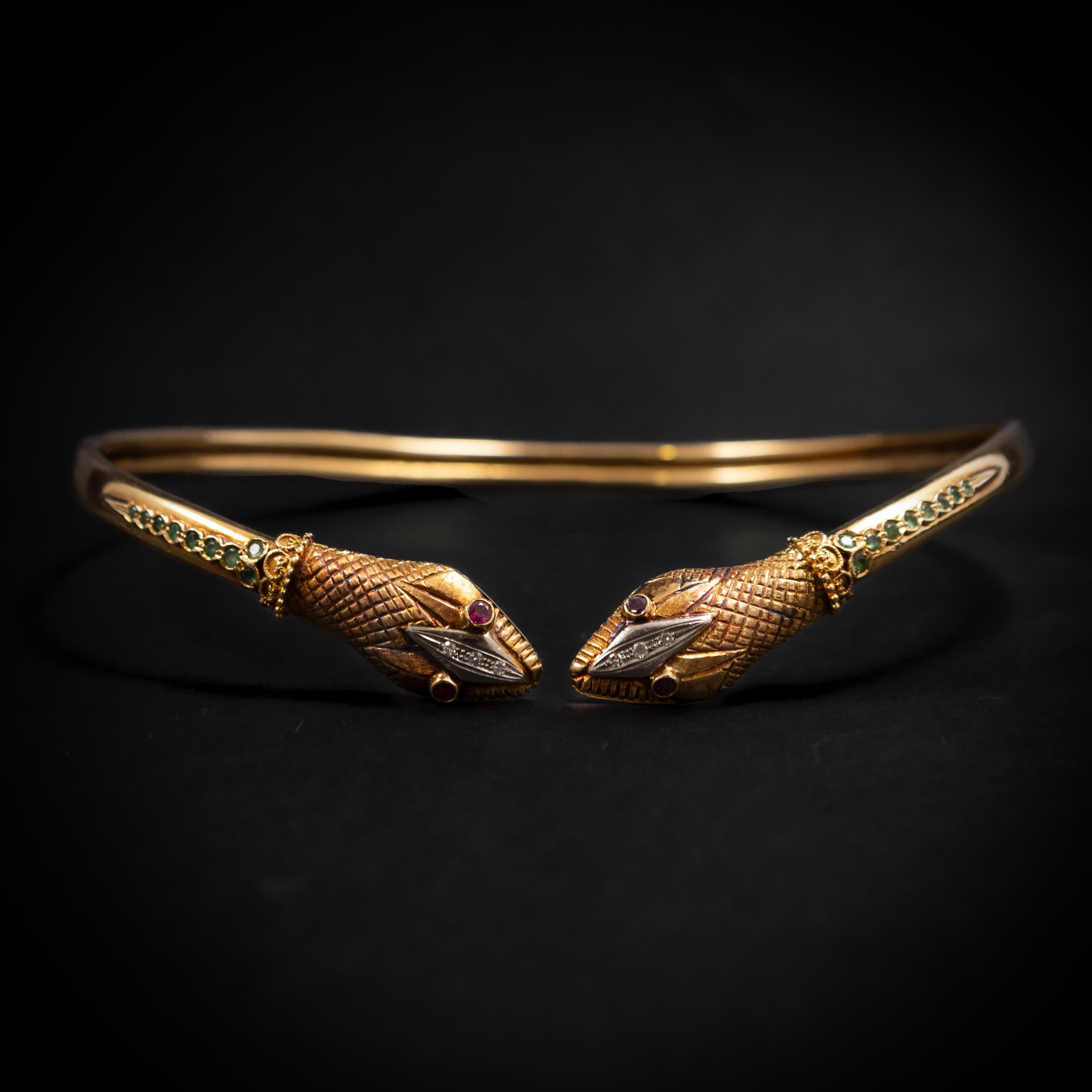 Women's or Men's LALAoUNIS Vintage Snake Torque Necklace 18K Rose Gold Ruby Emerald Diamond 1980s For Sale