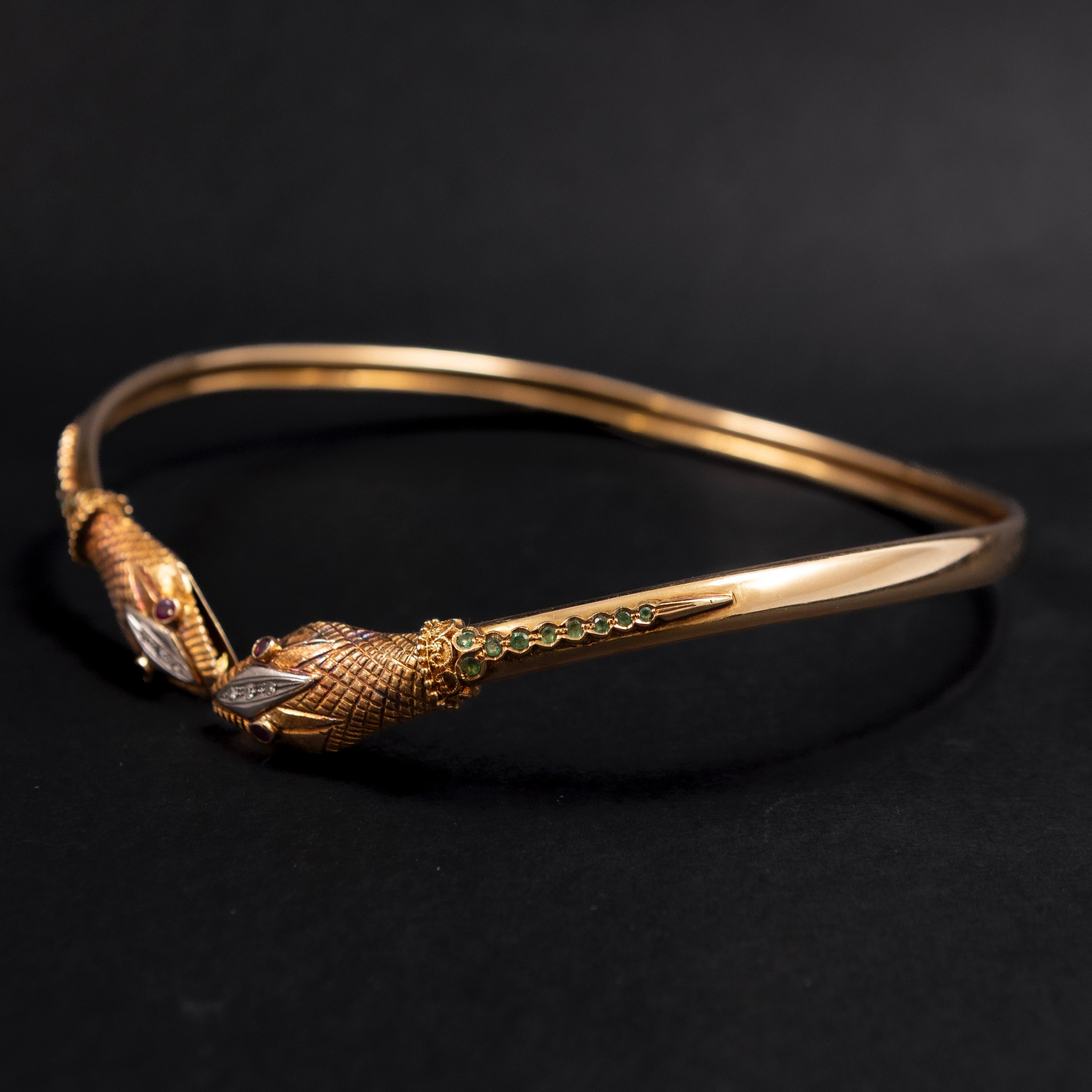 LALAoUNIS Vintage Snake Torque Necklace 18K Rose Gold Ruby Emerald Diamond 1980s For Sale 1