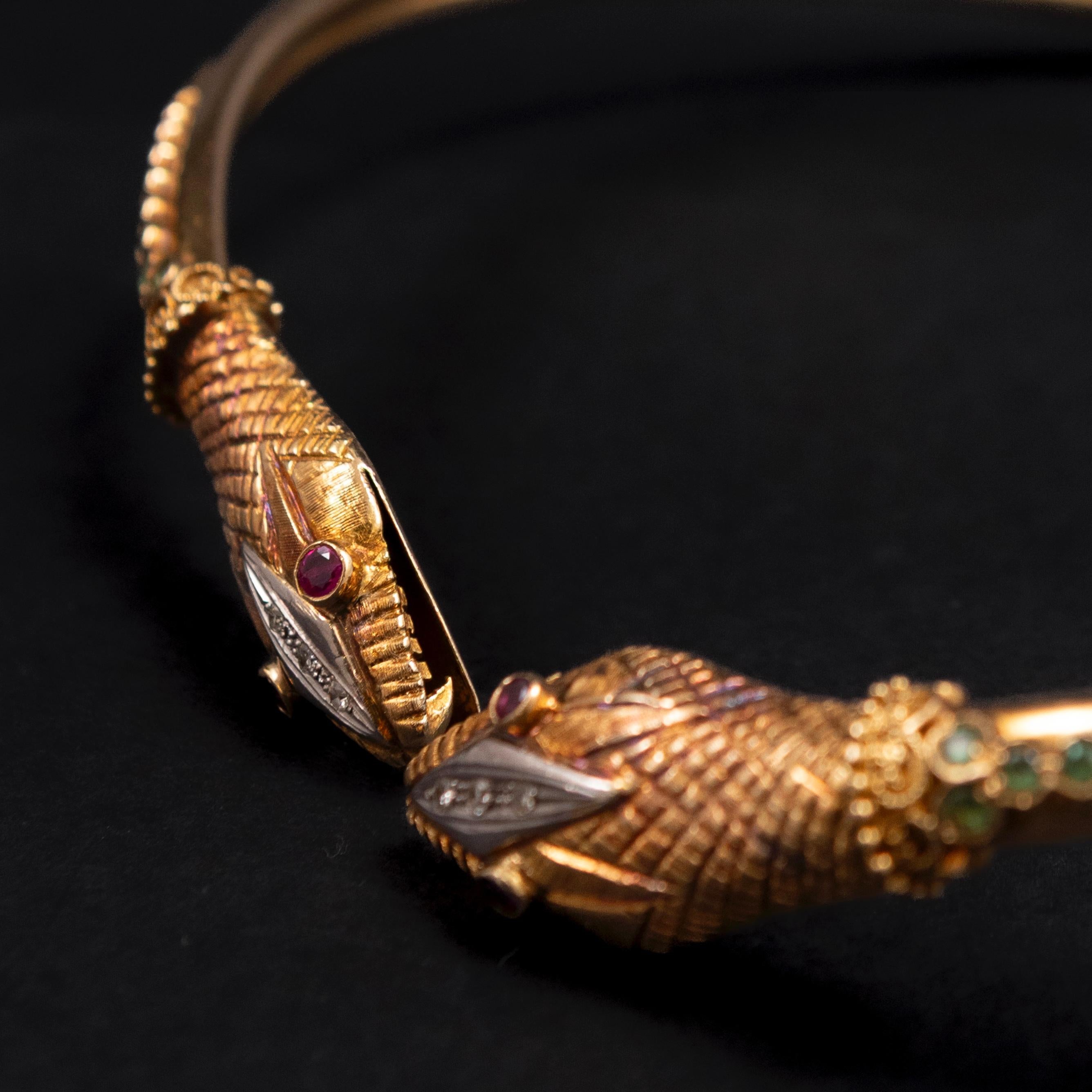 LALAoUNIS Vintage Snake Torque Necklace 18K Rose Gold Ruby Emerald Diamond 1980s For Sale 2