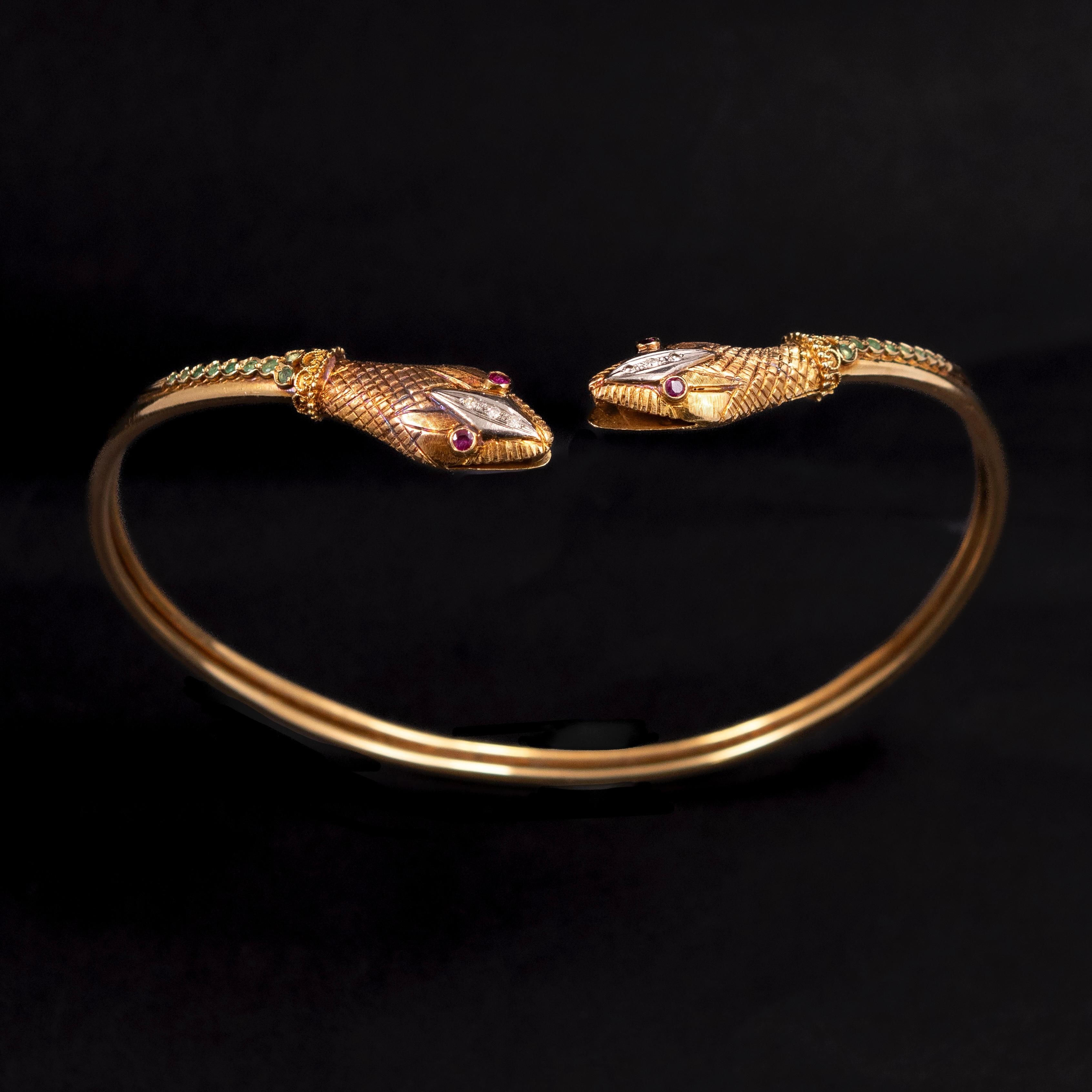 LALAoUNIS Vintage Snake Torque Necklace 18K Rose Gold Ruby Emerald Diamond 1980s For Sale 3