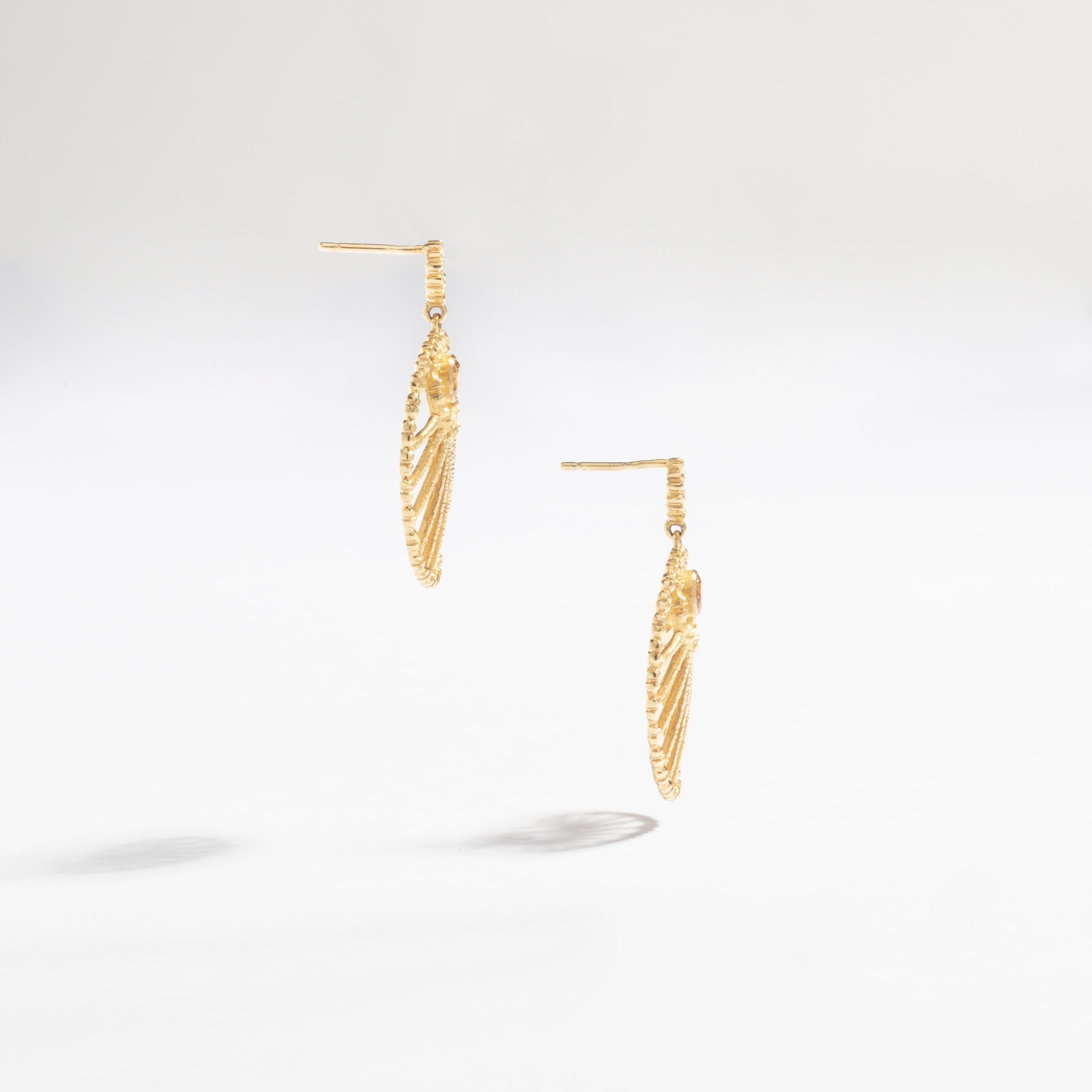 Lalaounis yellow gold 18K Earrings each one centered by a yellow stone round cut. 

Lalaounis' maker's marks.
