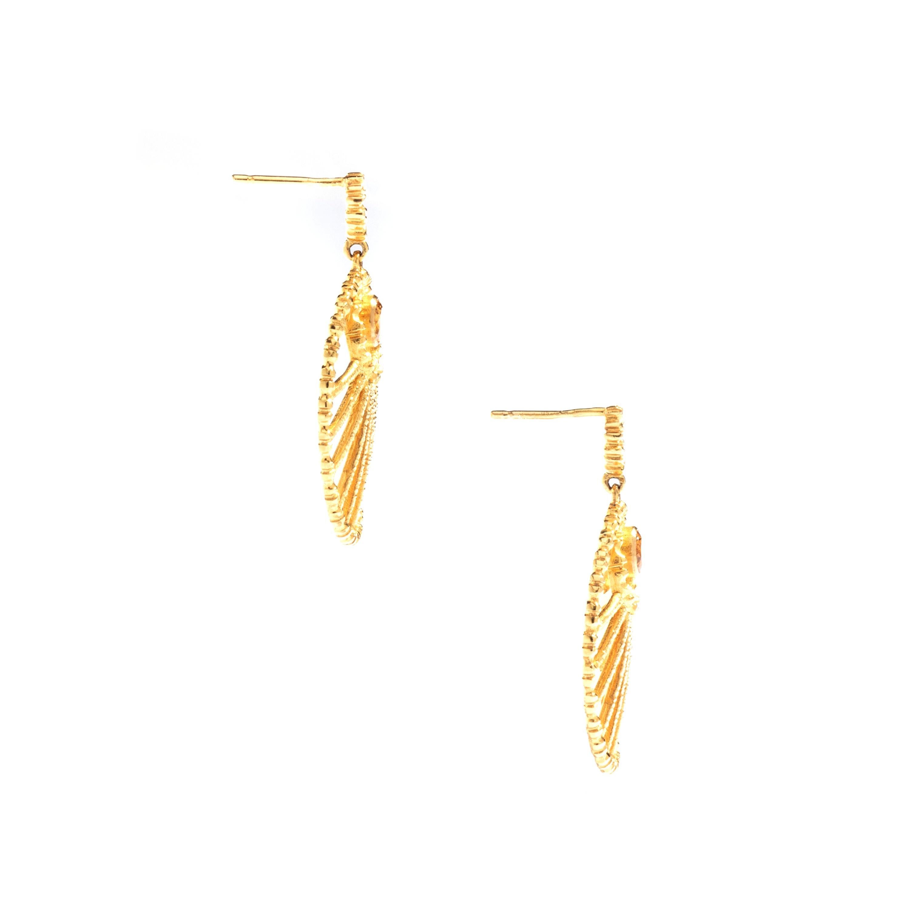 Lalaounis yellow gold 18K Earrings each one centered by a yellow stone round cut. 

Lalaounis' maker's marks.
