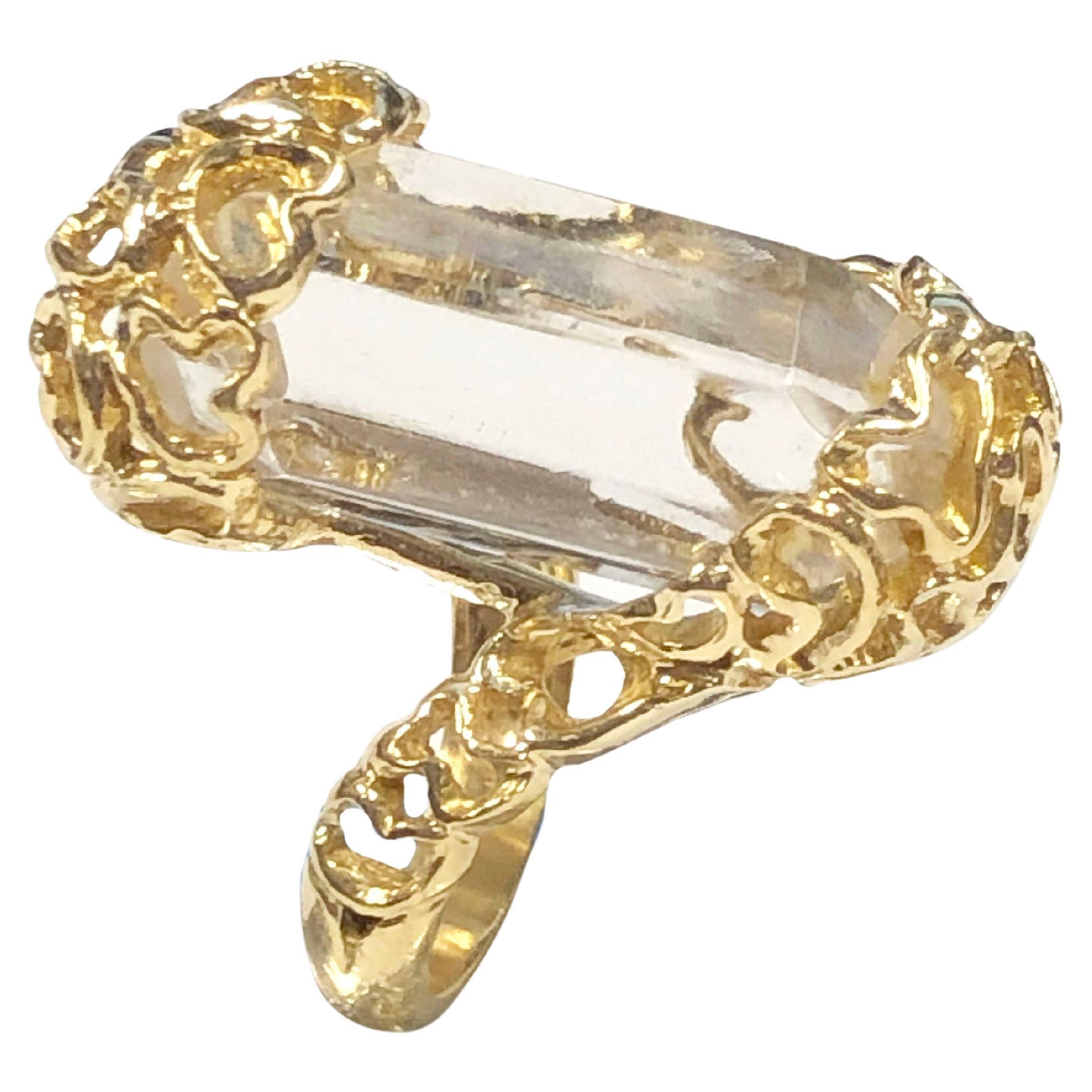 LaLaounis Yellow Gold and Rock Crystal Modernist Ring