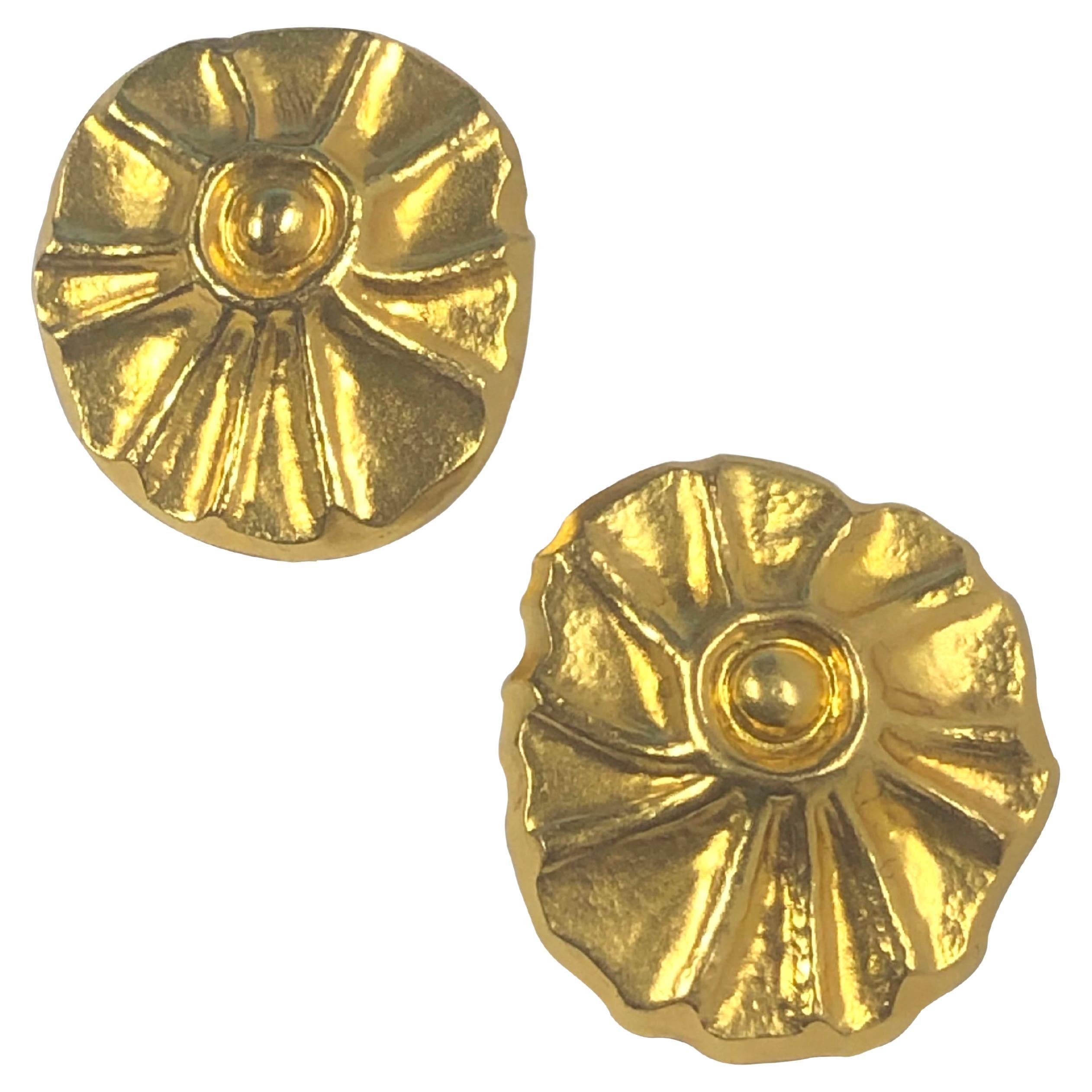 Lalaounis Yellow Gold Hammered Nautical Form large Earrings For Sale