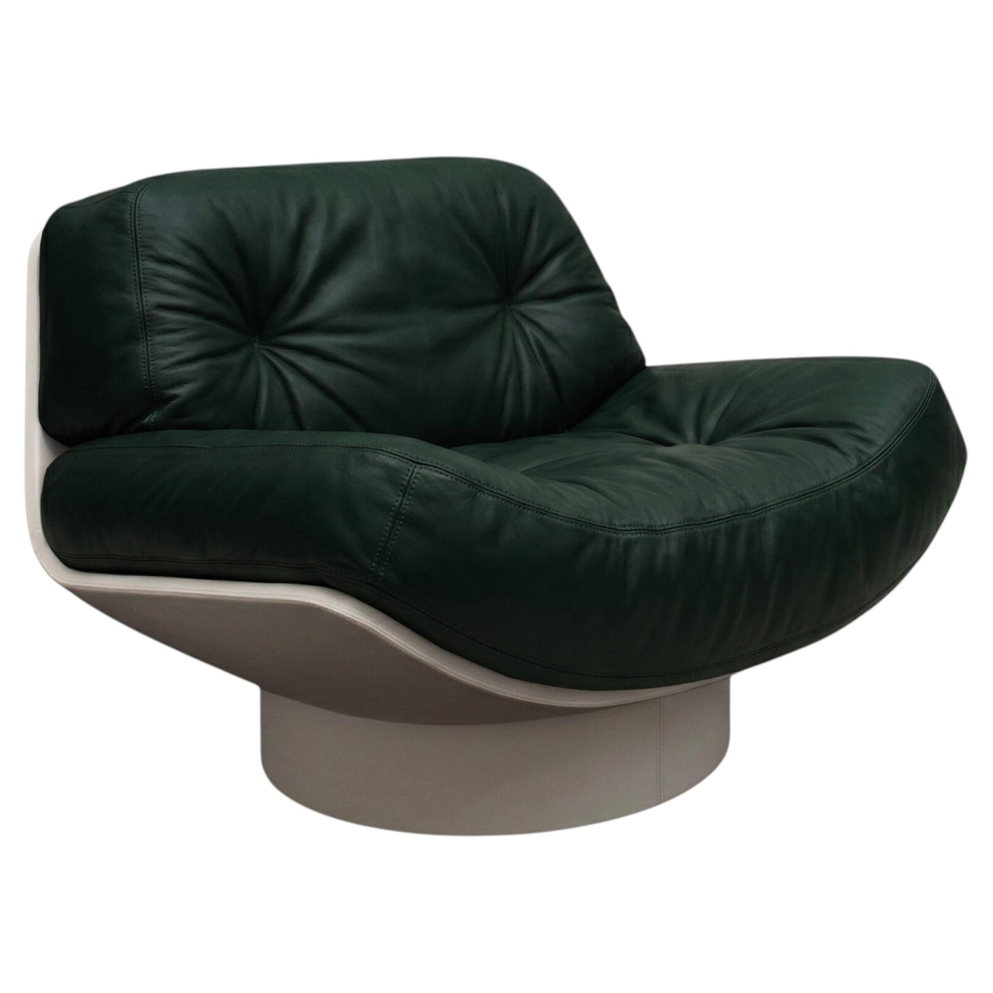 Lalea Lounge Armchair, Green Bottle Leather, Hand-Crafted in Italy