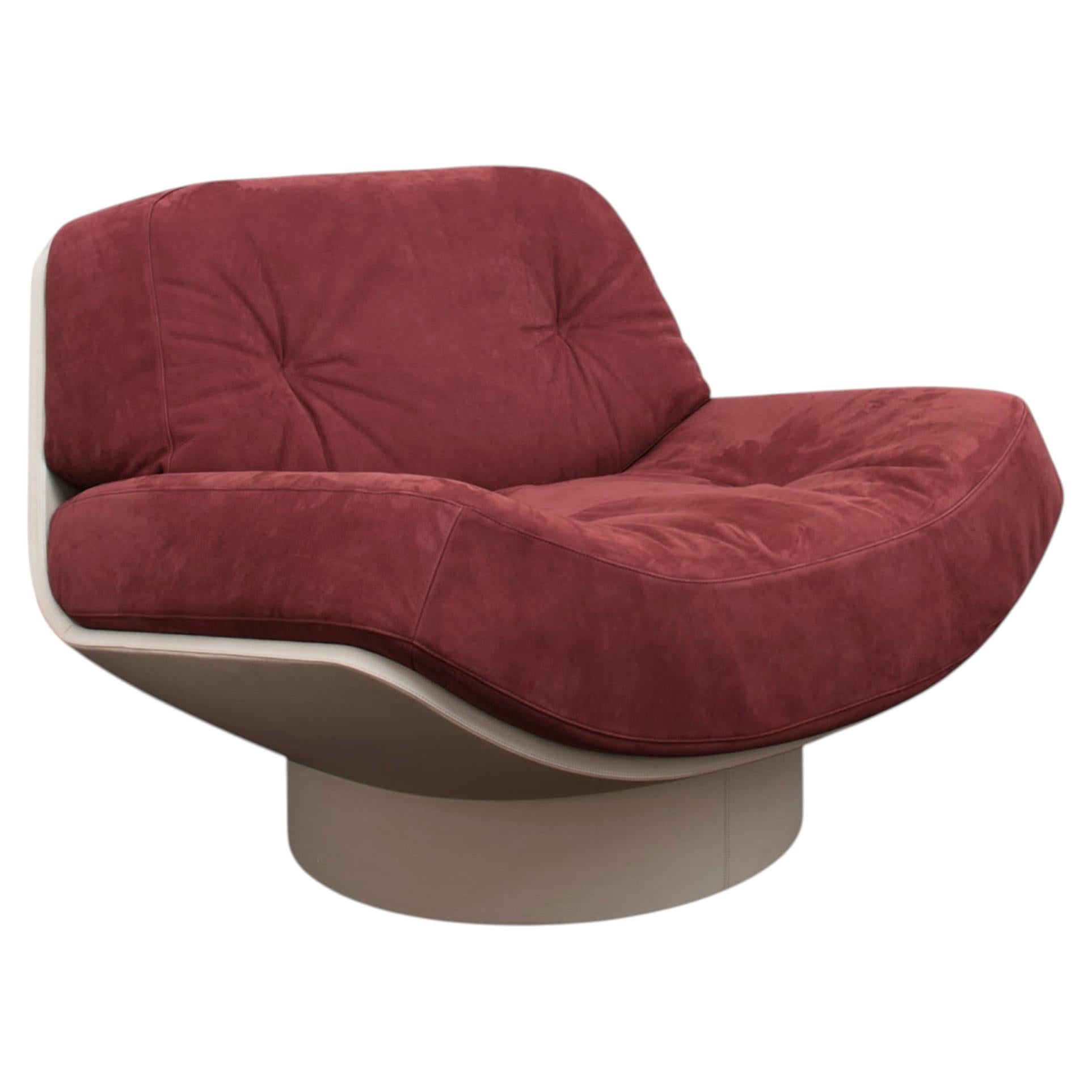 Lalea Lounge Armchair, Red Nabuk, Hand-Crafted in Italy