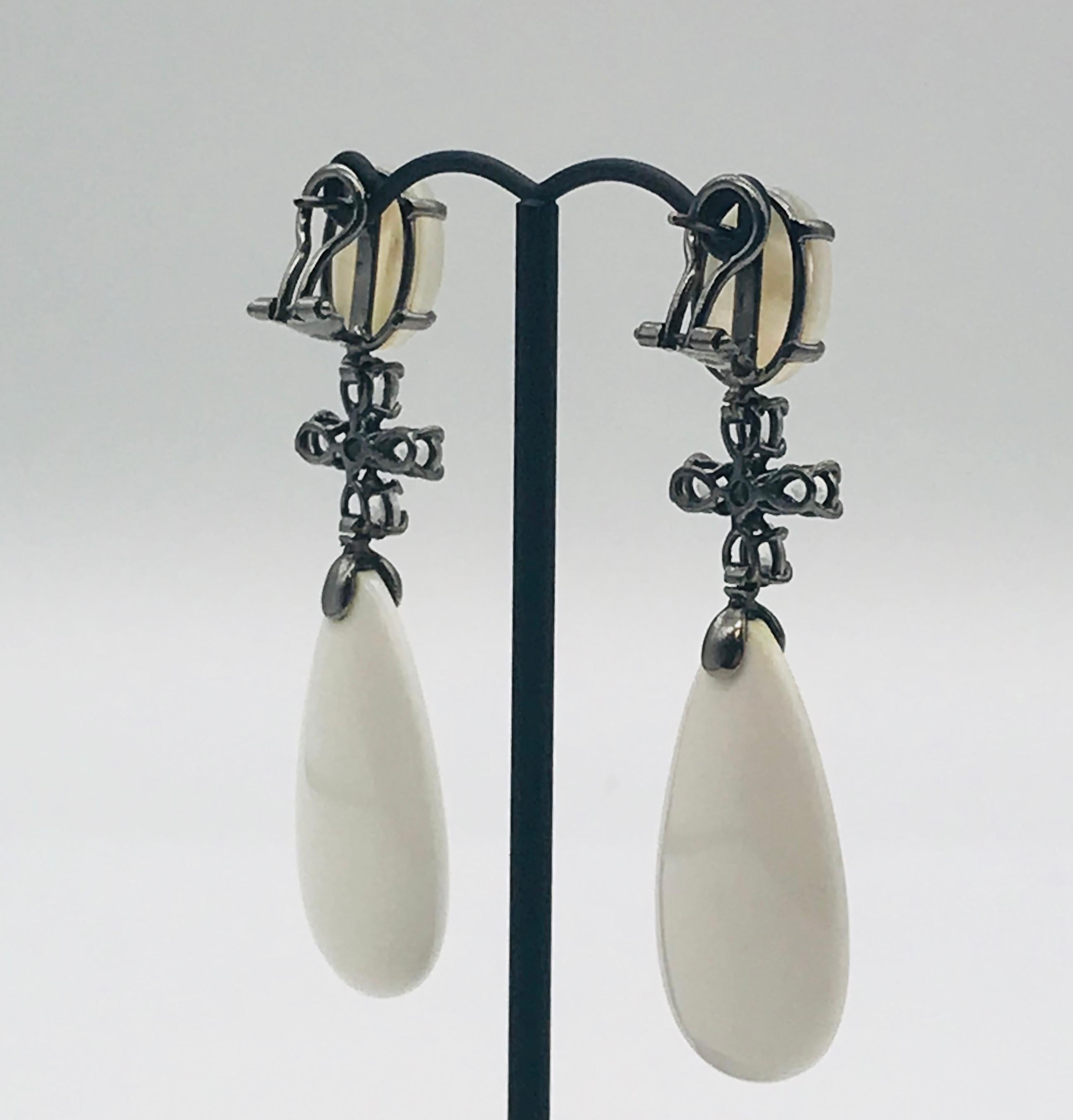 Lalino Quartz Agatha and Moonstone on Weight Black Gold Chandelier Earrings 1