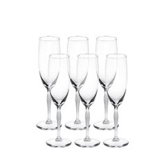 Lalique 100 Points Set of Six Champagne Flutes in Clear Crystal