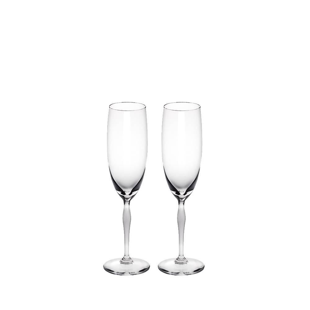 Lalique 100 Points Set of Two Champagne Flutes in Clear Crystal For Sale