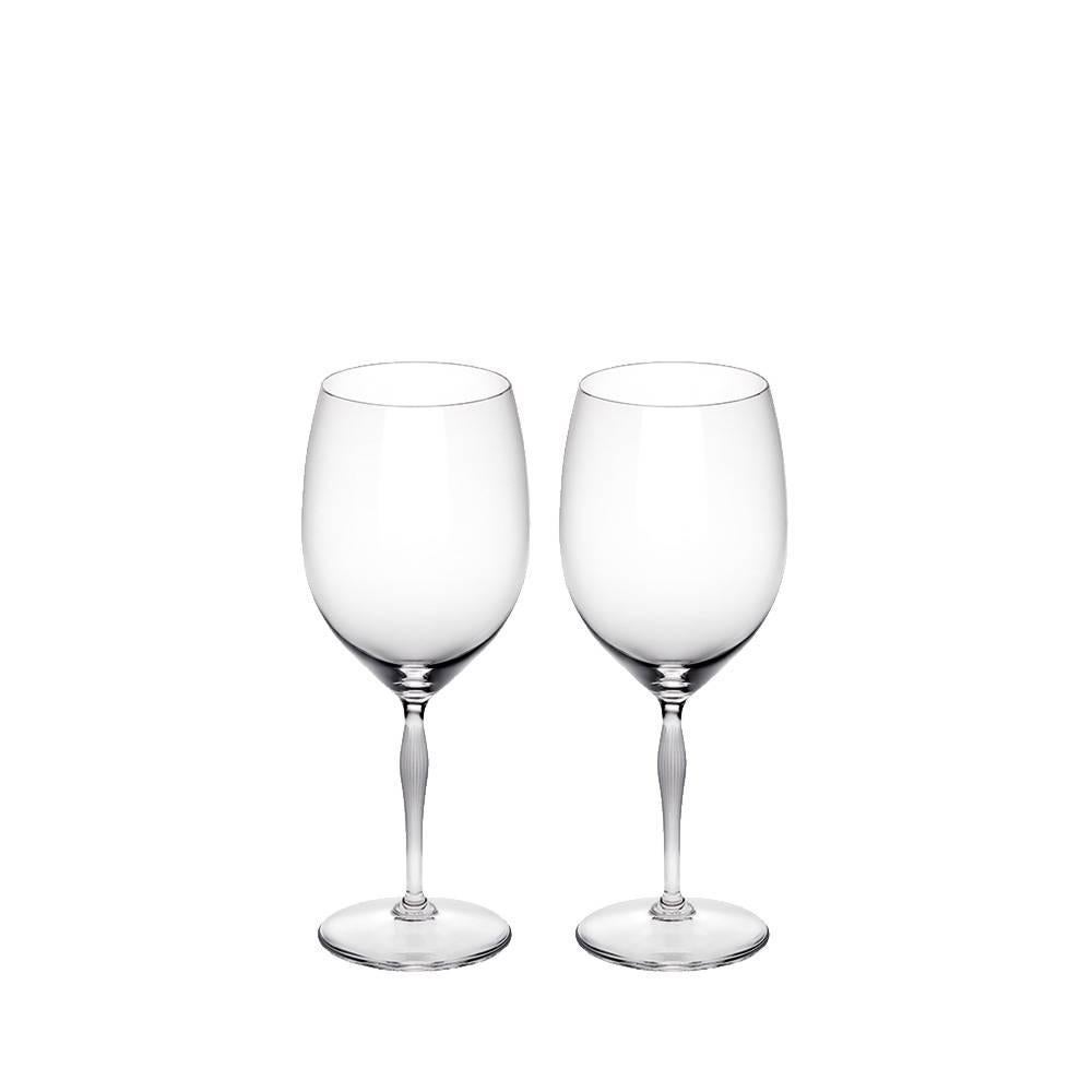 Lalique 100 Points Set of Two Wine/Bordeaux Glasses in Clear Crystal For Sale