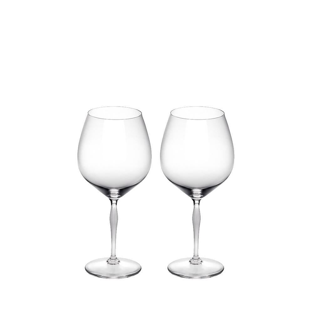Lalique 100 Points Set of Two Wine/Burgundy Glasses in Clear Crystal For Sale