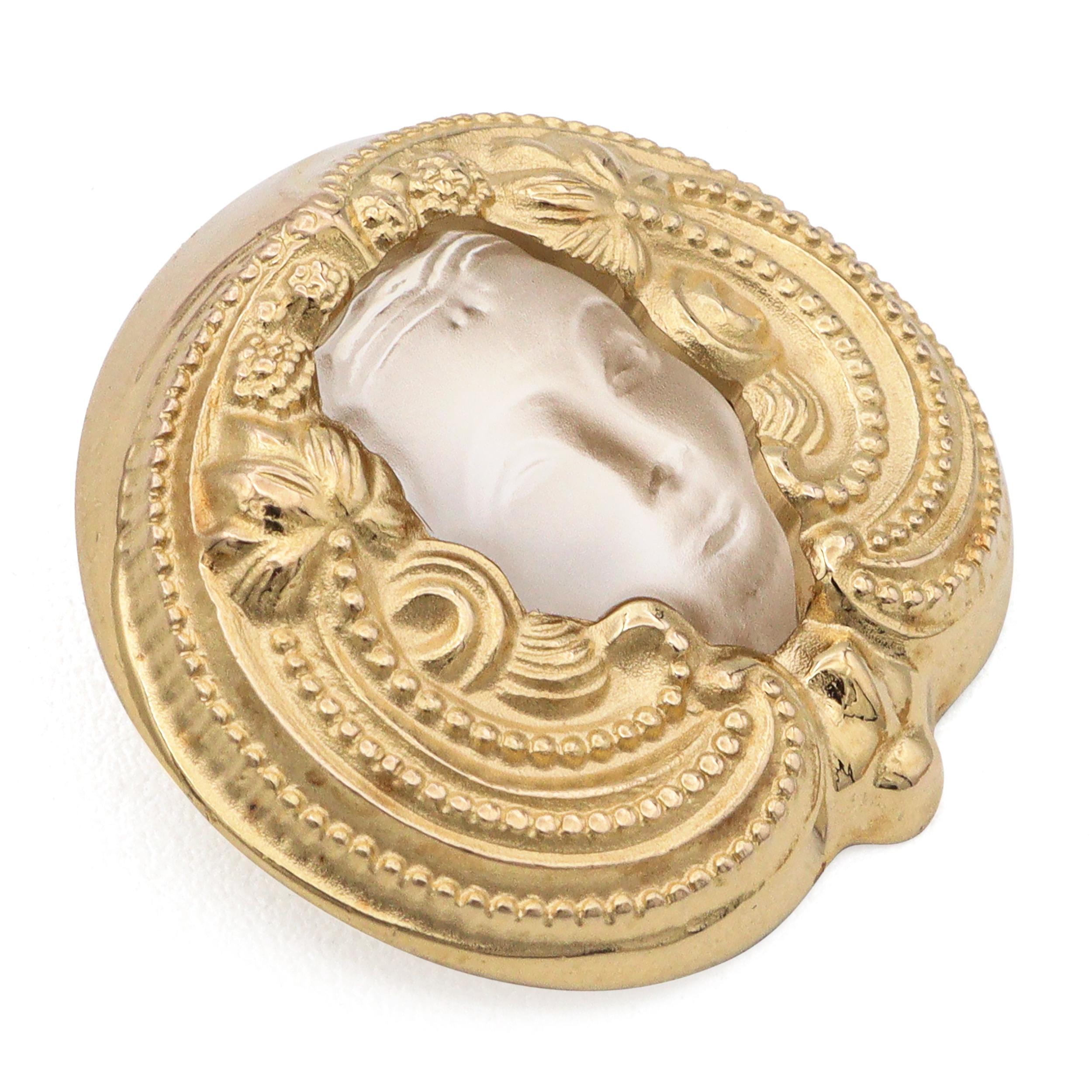Pendentif en or jaune 14k Masque de Femme en cristal Lalique en vente 1