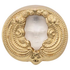 Lalique 14k Yellow Gold Masque De Femme Crystal Pendant