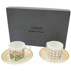 Vintage Lalique, 2 Cups and Saucers "Perles" Limoges Porcelain