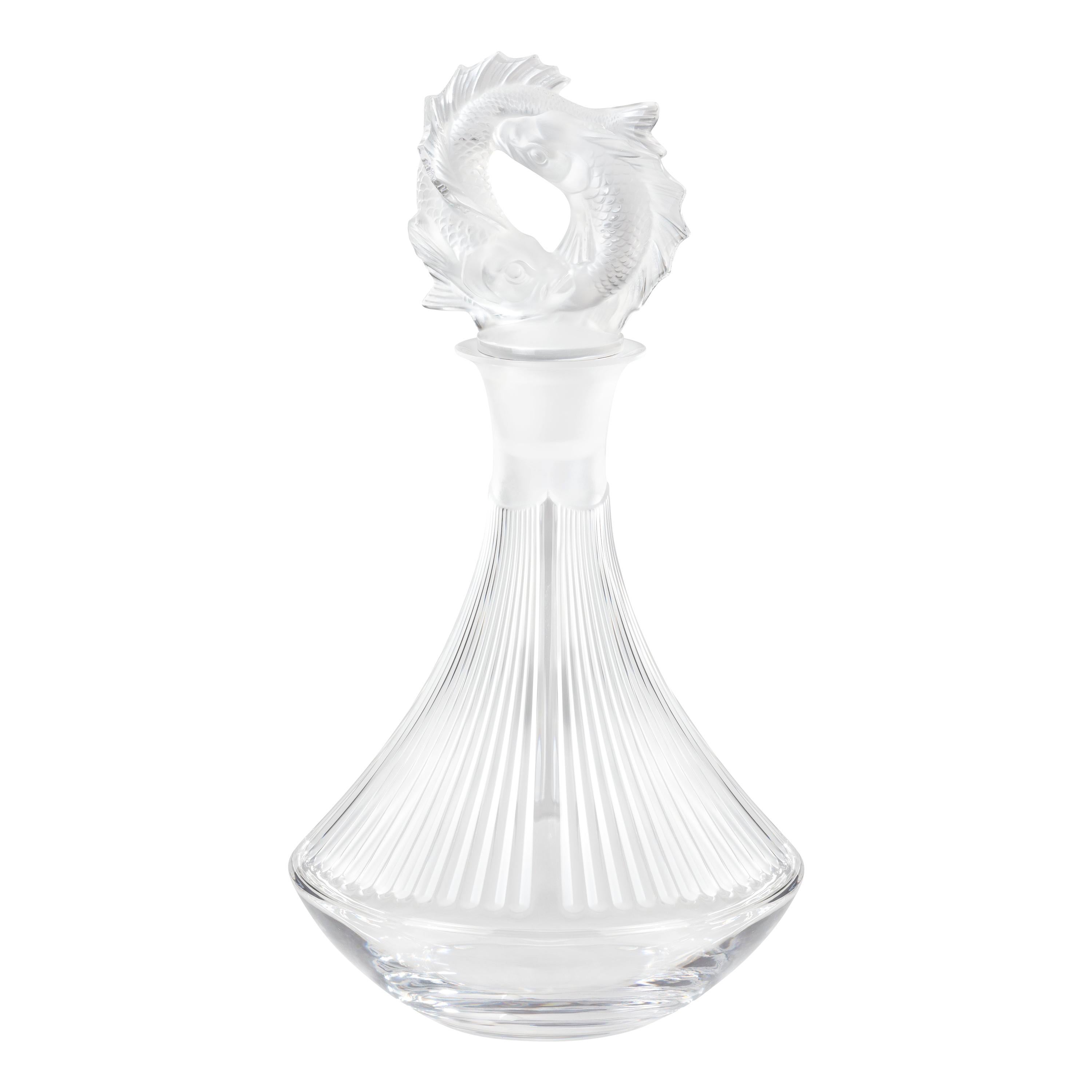 Lalique 2 Poissons Decanter Clear Crystal For Sale